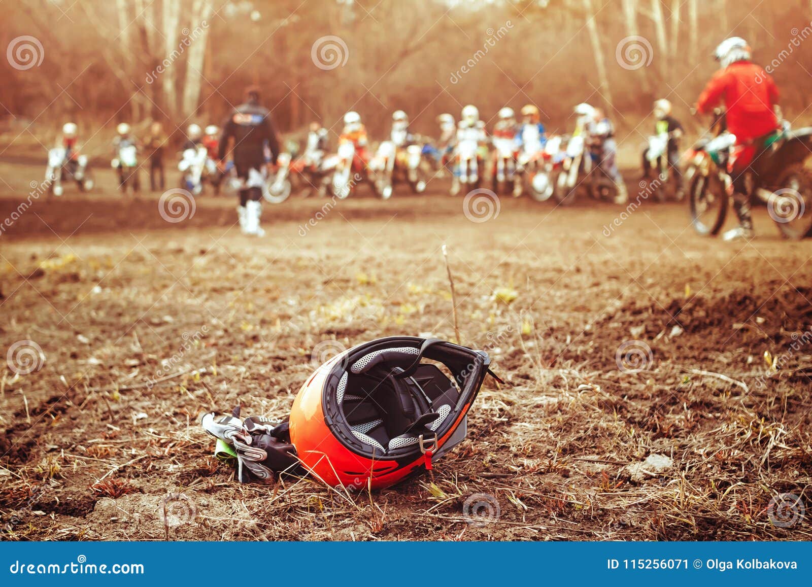 Biker Helmet Lying on the Ground Stock Image Image of dirt, lies