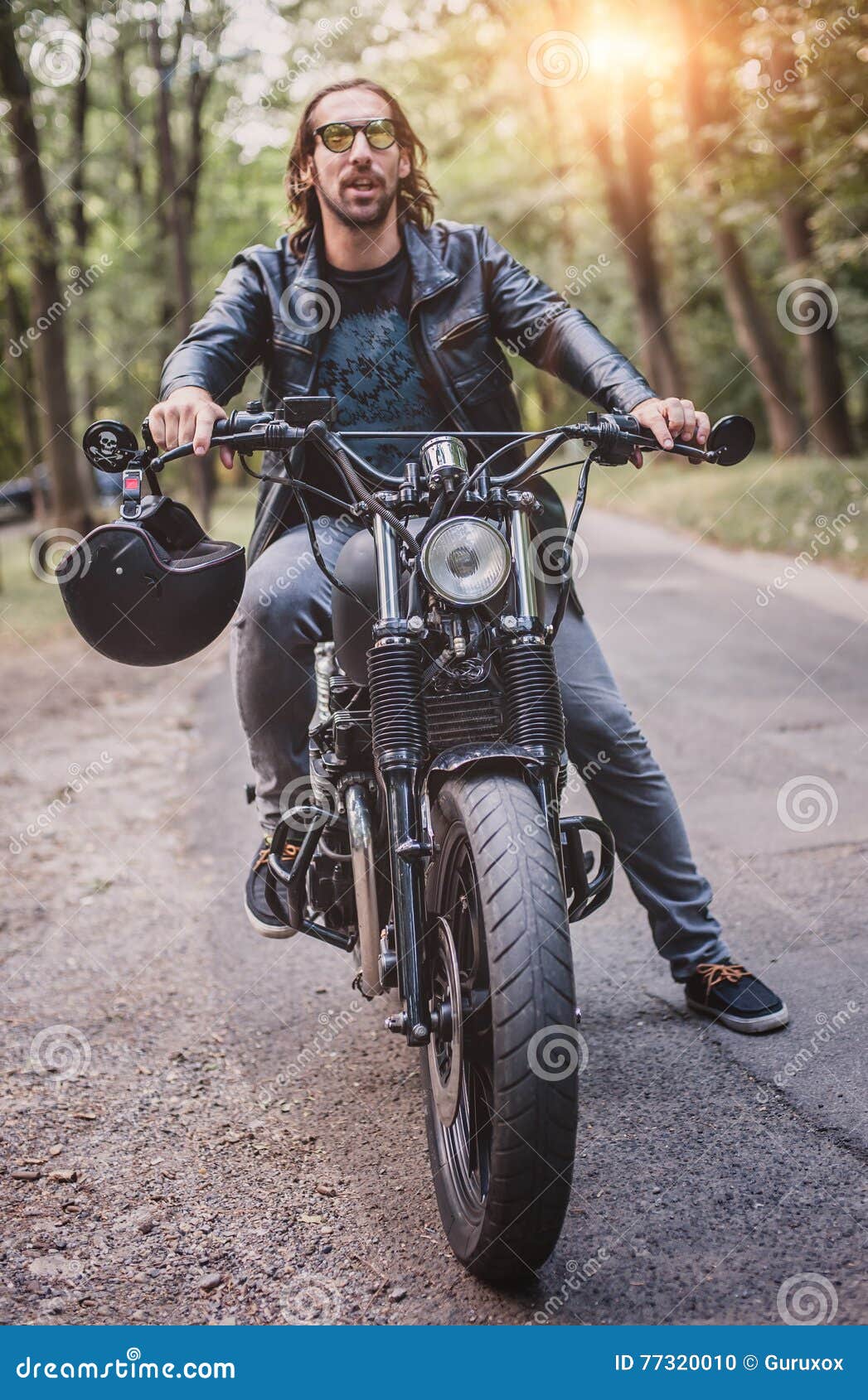 Biker Man Sitting on His Motorcycle Stock Photo Image of adult