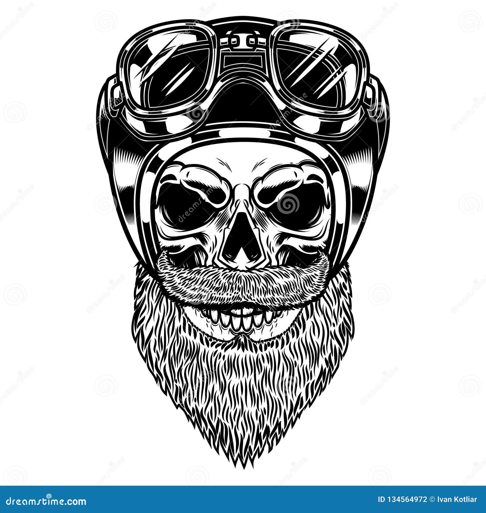 Biker Skull In Racer Helmet In Engraving Style. Design Element For Logo