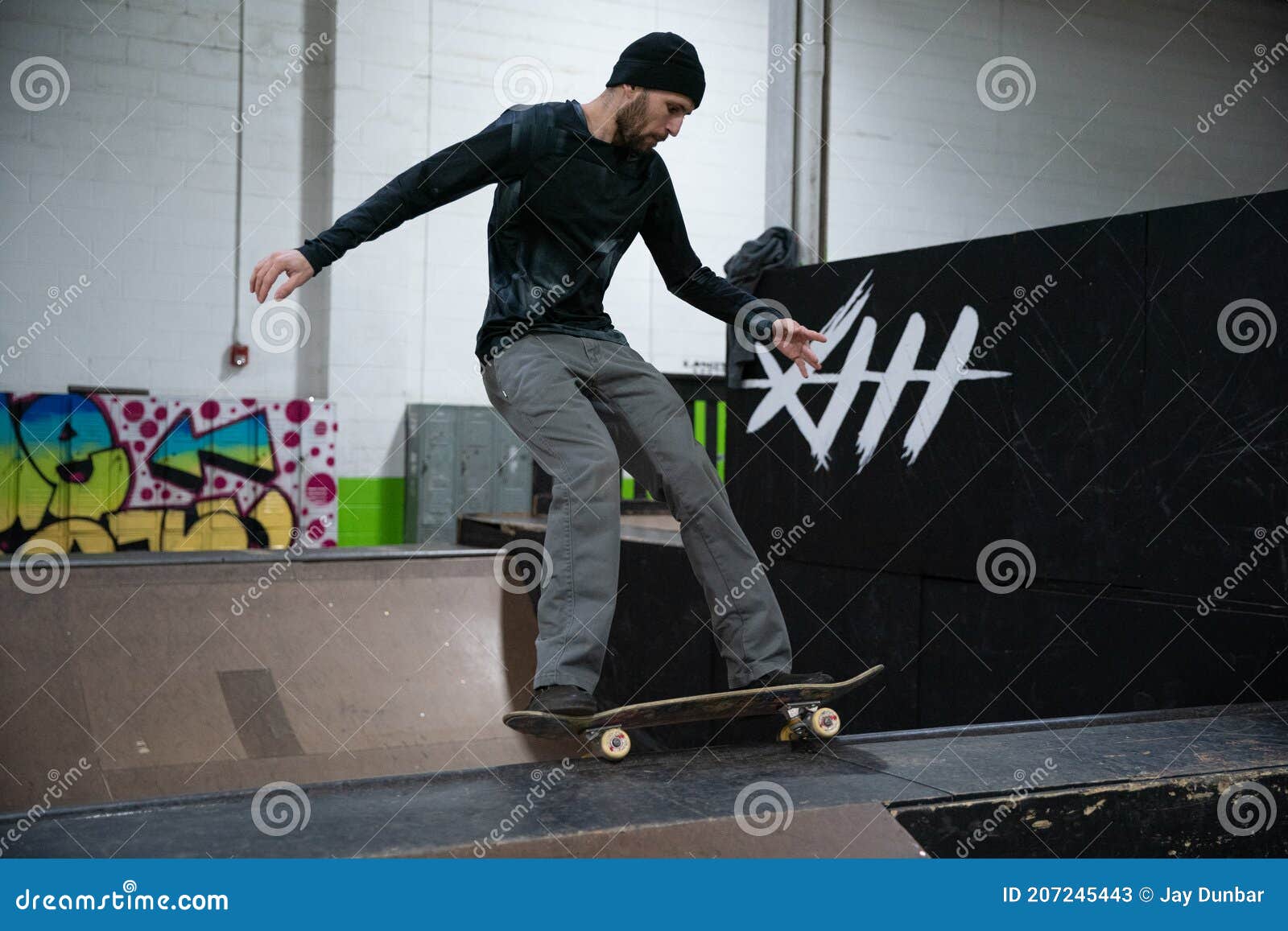 Bikers and Skaters are Practicing Their Tricks Inside Editorial Stock