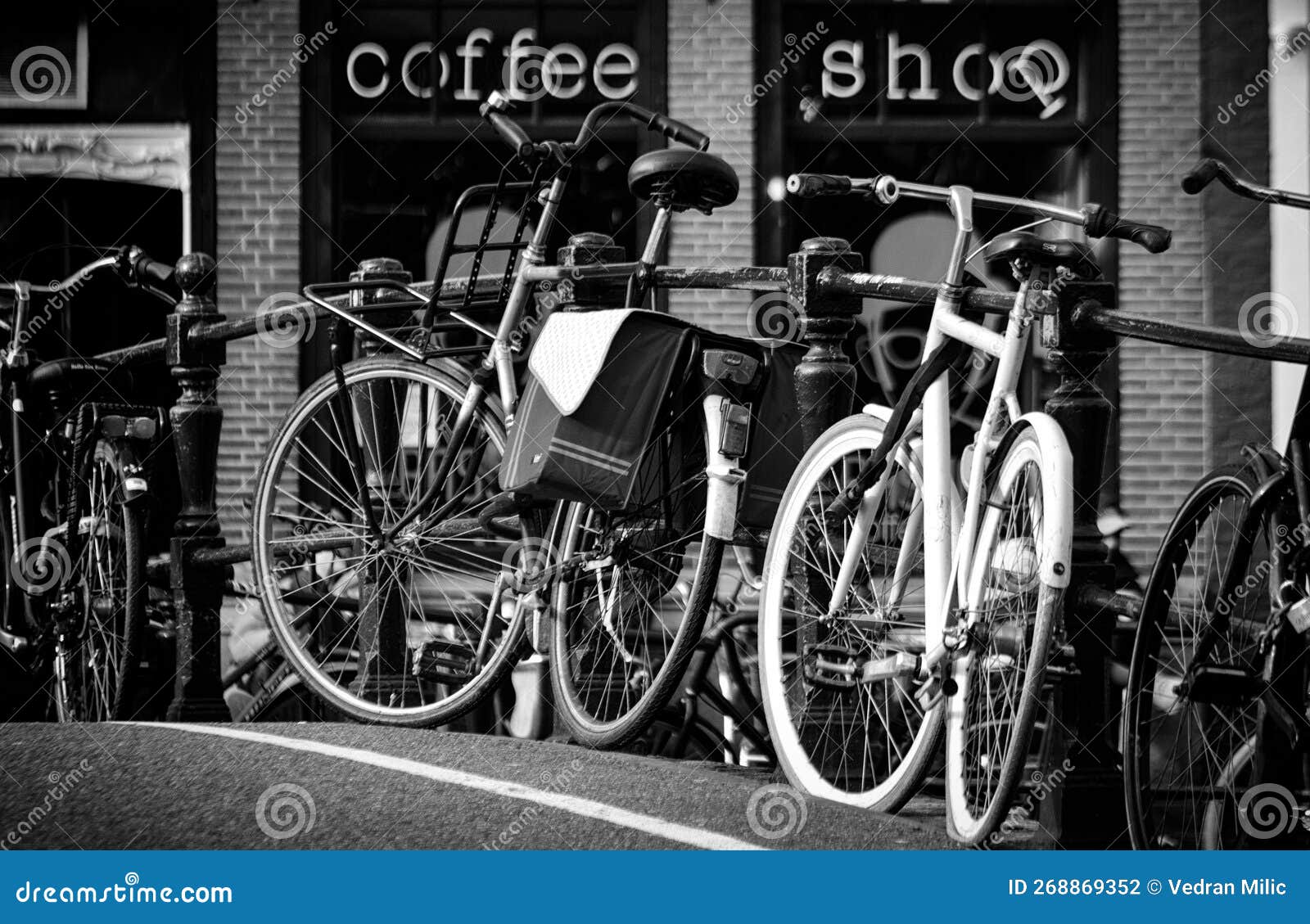 Bikes and coffee shops stock photo. Image of bike, iron 268869352