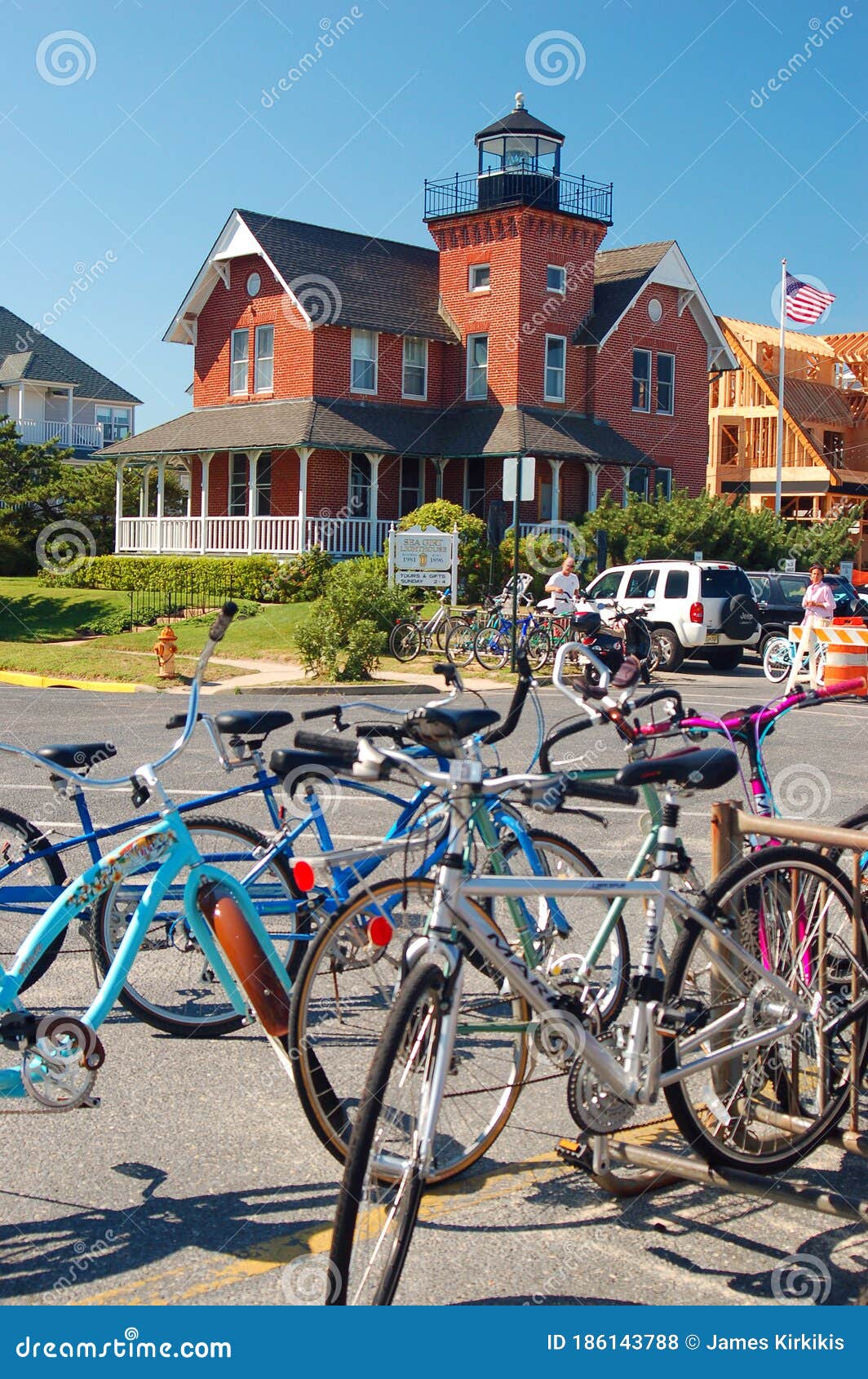 Bikes are Stacked in Front of the Sea Girt Lighthouse Editorial Stock