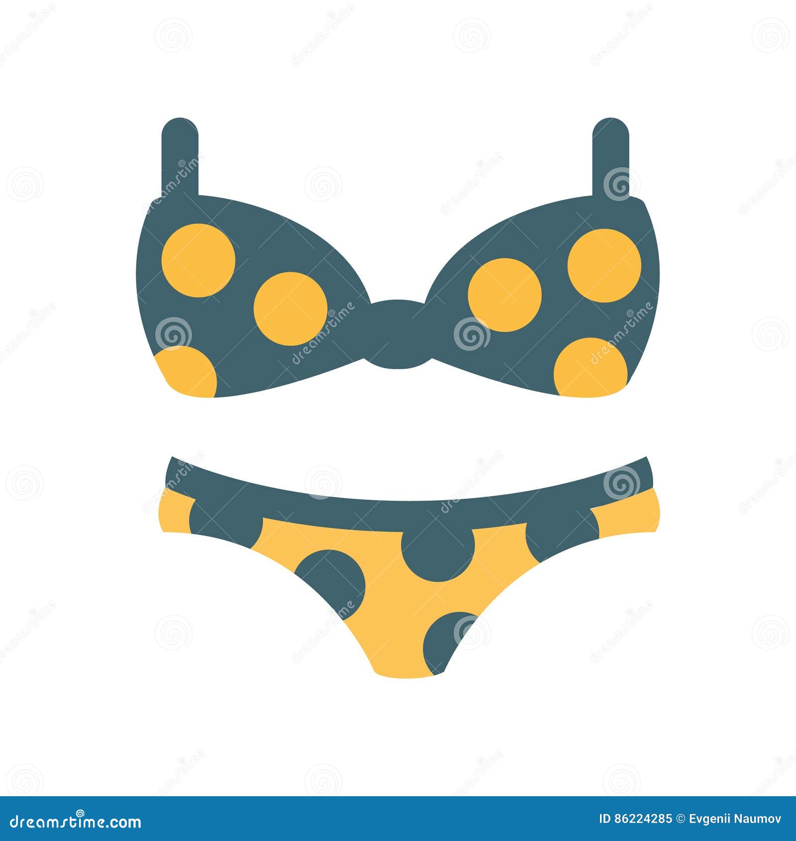 Bikini Female Swimsuit In Blue And Yellow With Polka Dotted Pattern Part Of Summer Beach