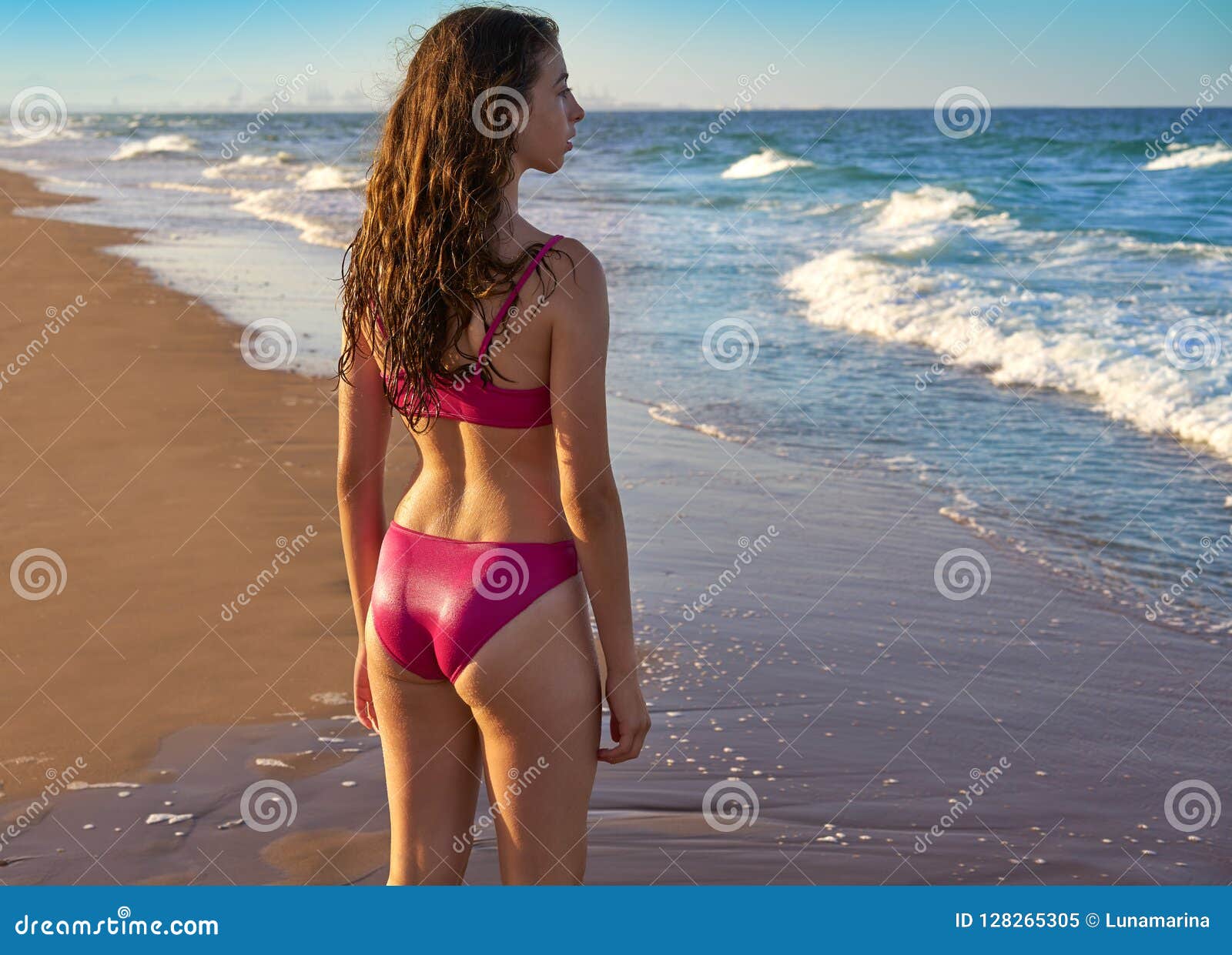 bikini girl in the beach blue shore