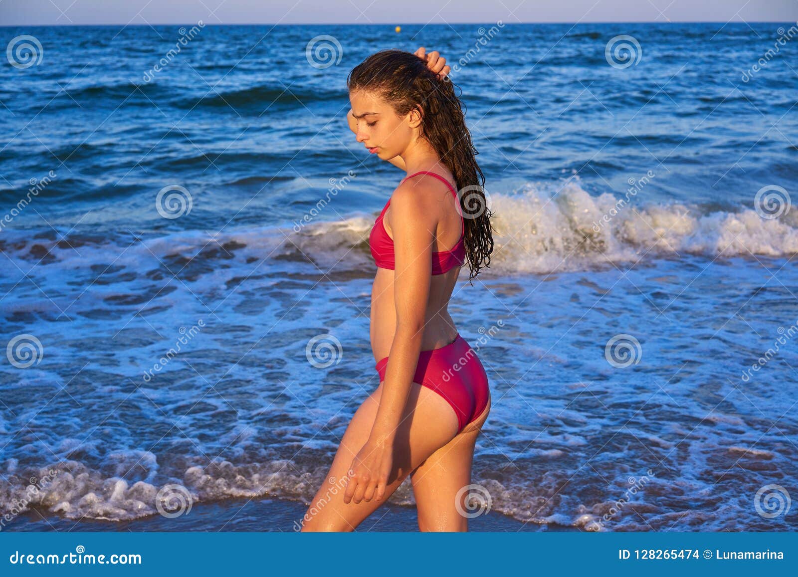 bikini girl in the beach blue shore