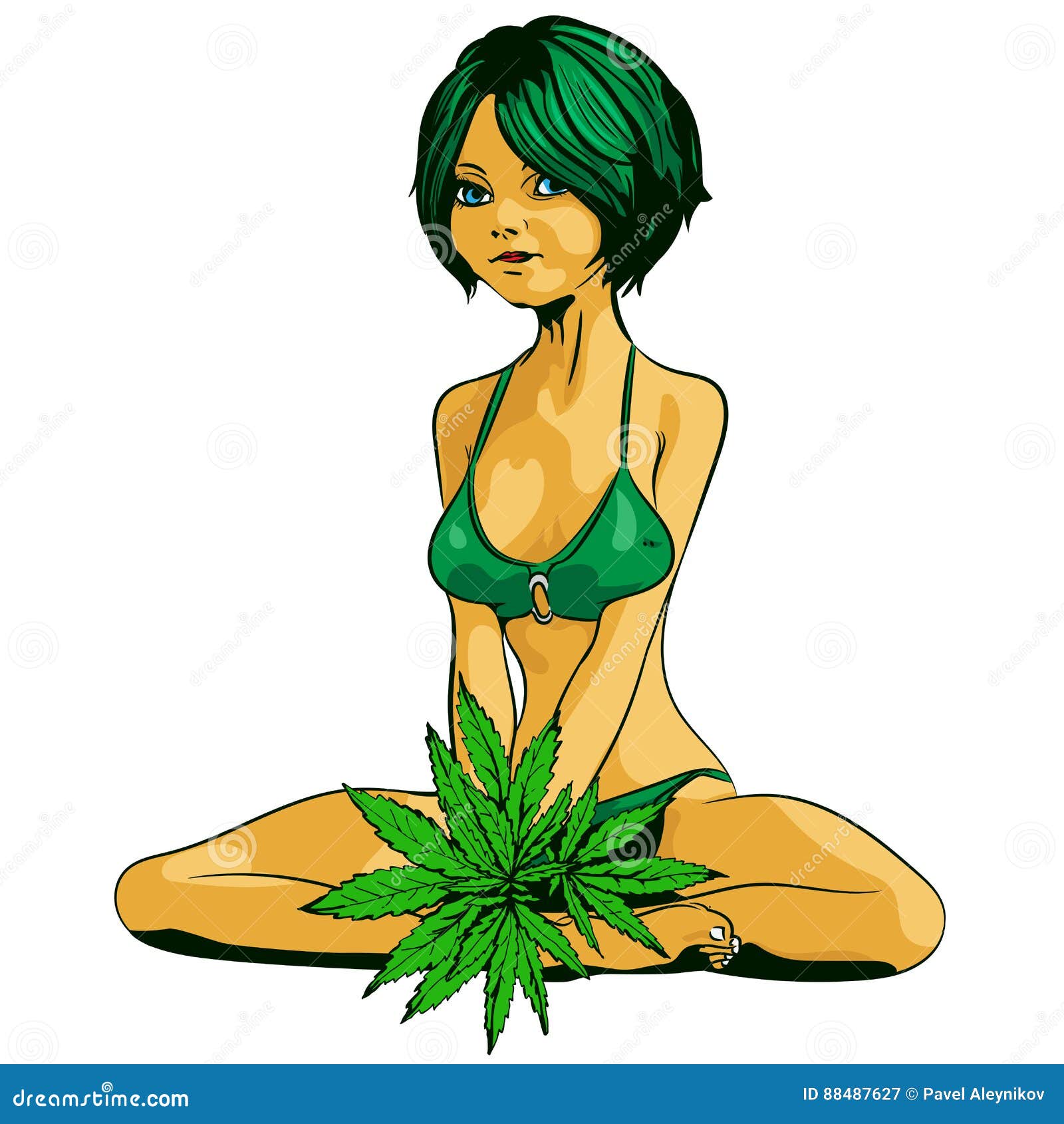 Bikini Girl with Cannabis Leafs. Vector Image Stock Vector - Illustration  of cartoon, joint: 88487627