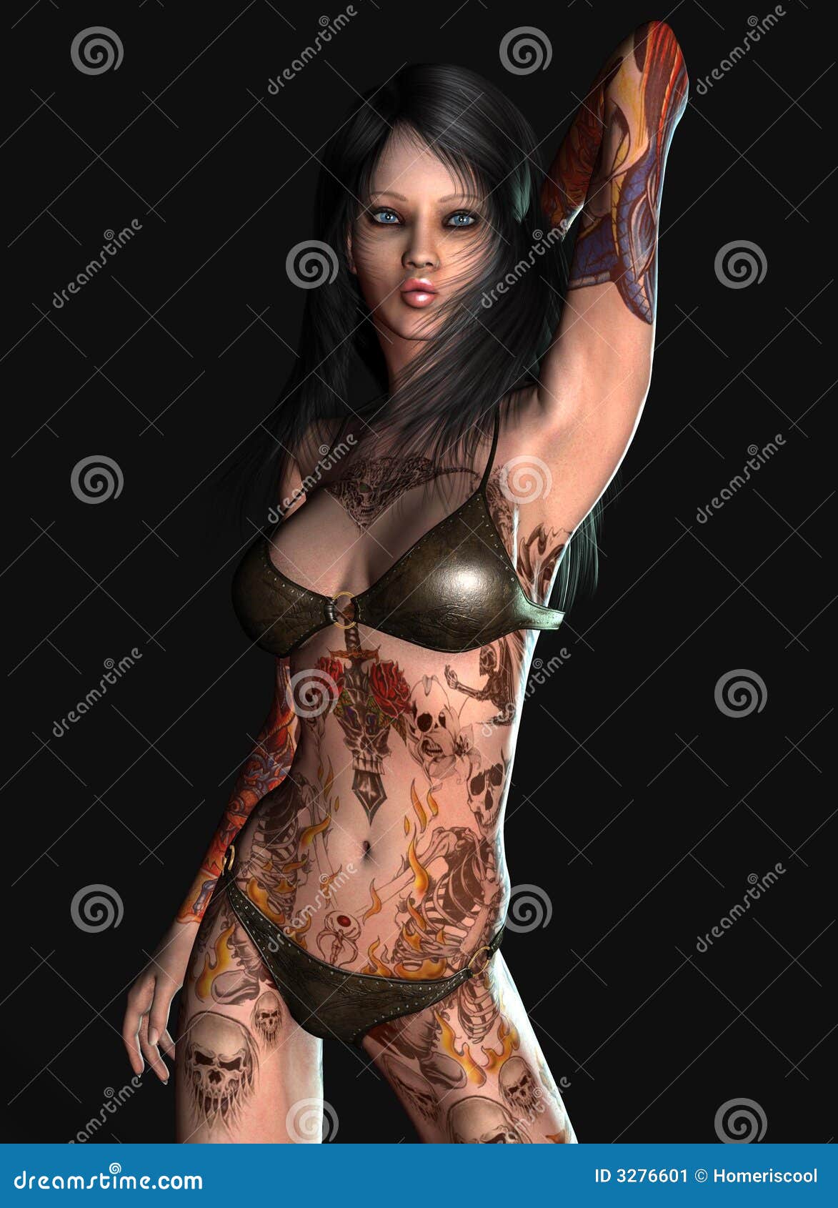 Bikini Girl With Tattoos Stock Illustration Illustration