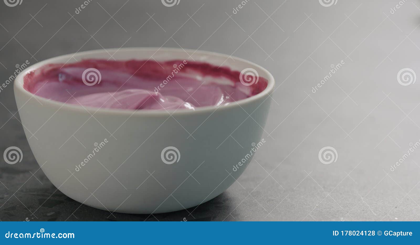 Bilberry Yogurt in White Bowl on Concrete Surface Stock Photo Image