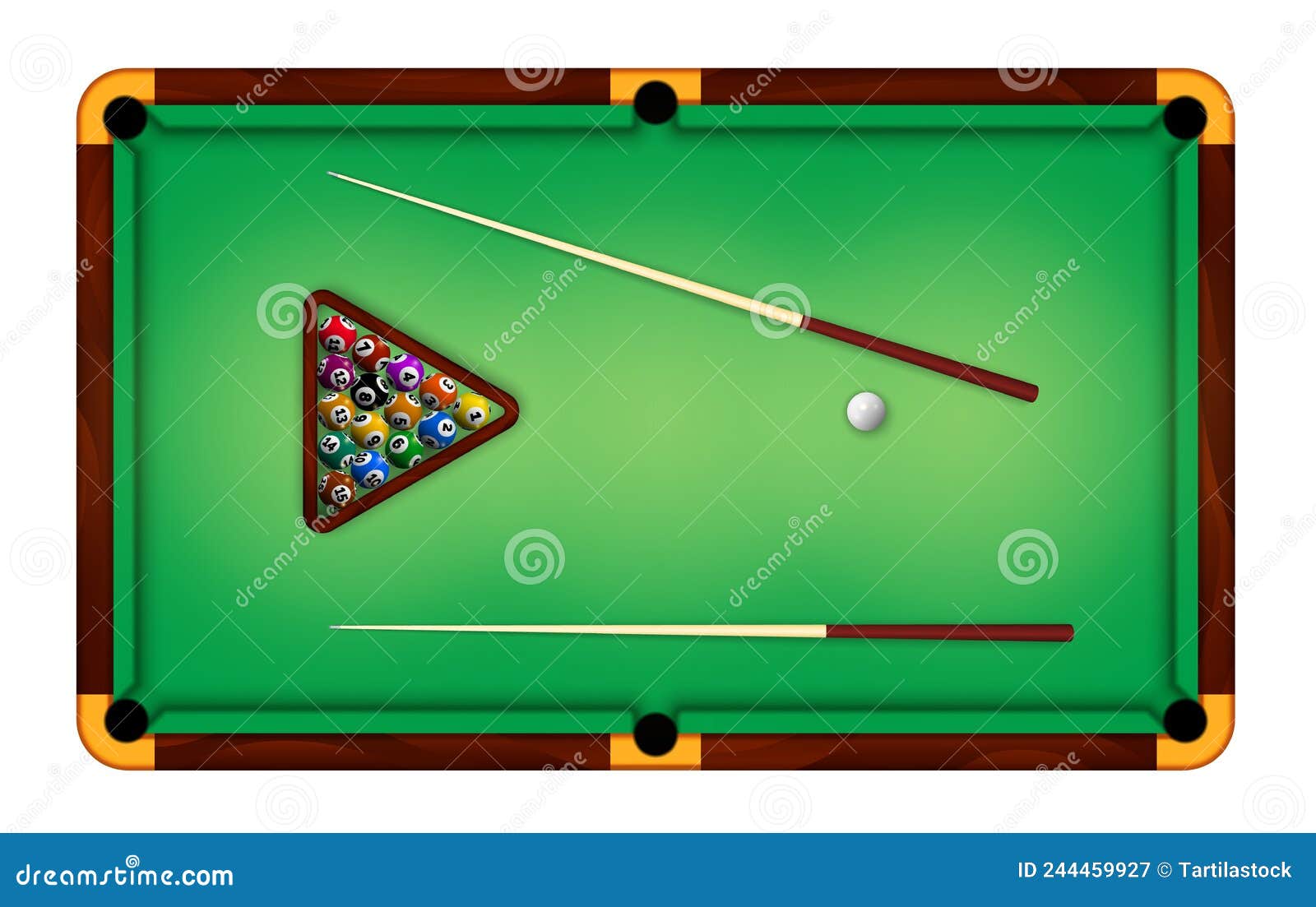 Boules De Billard Queue De Billard Et Nappe Verte Generative Ai