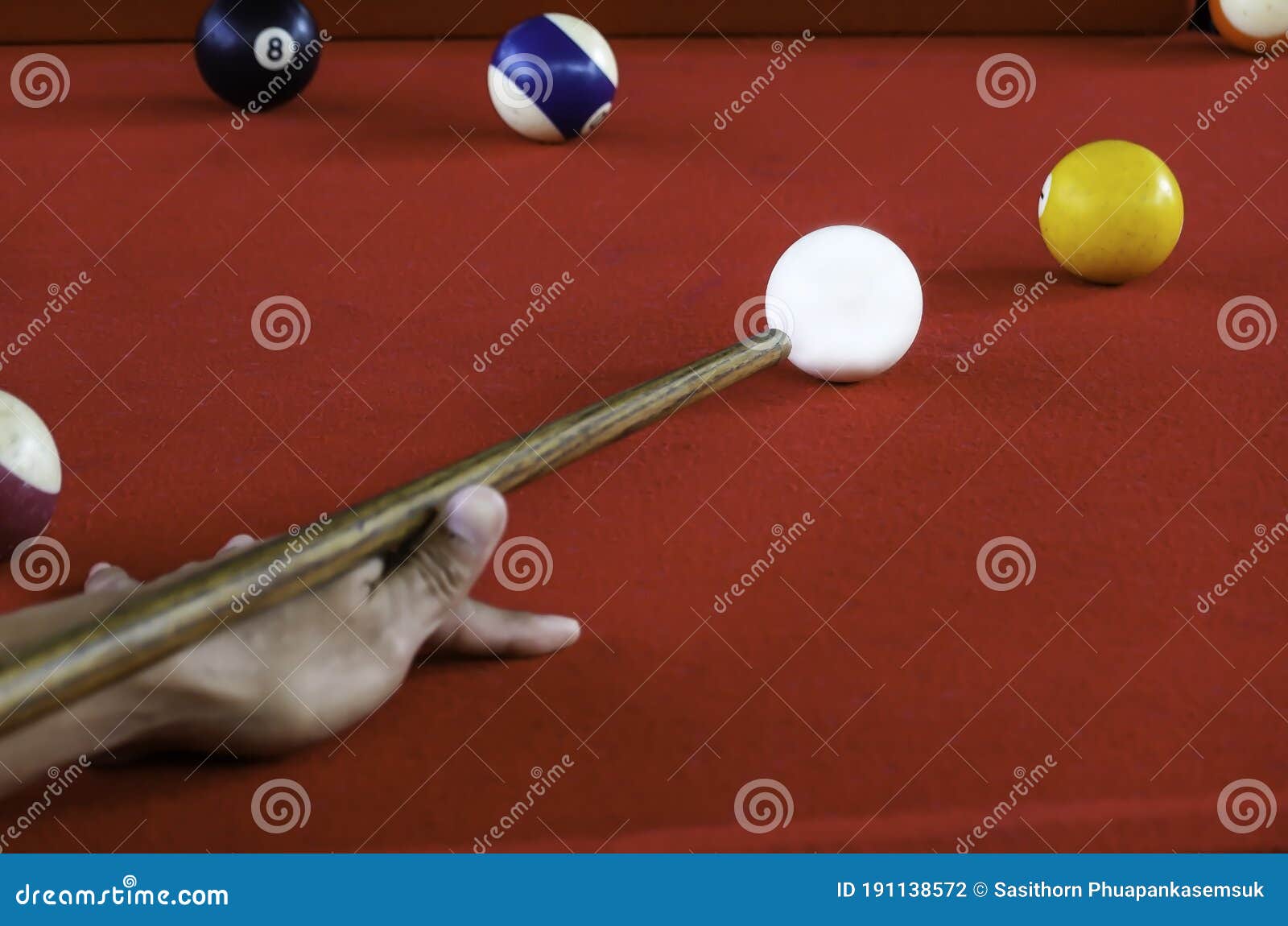billards pool game on table pool cue and balls