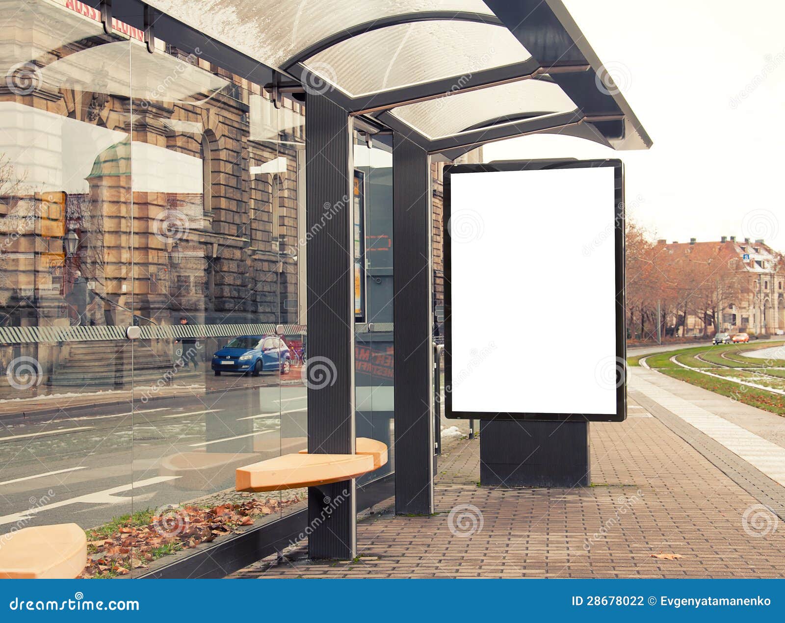 billboard, banner, empty, white at bus stop