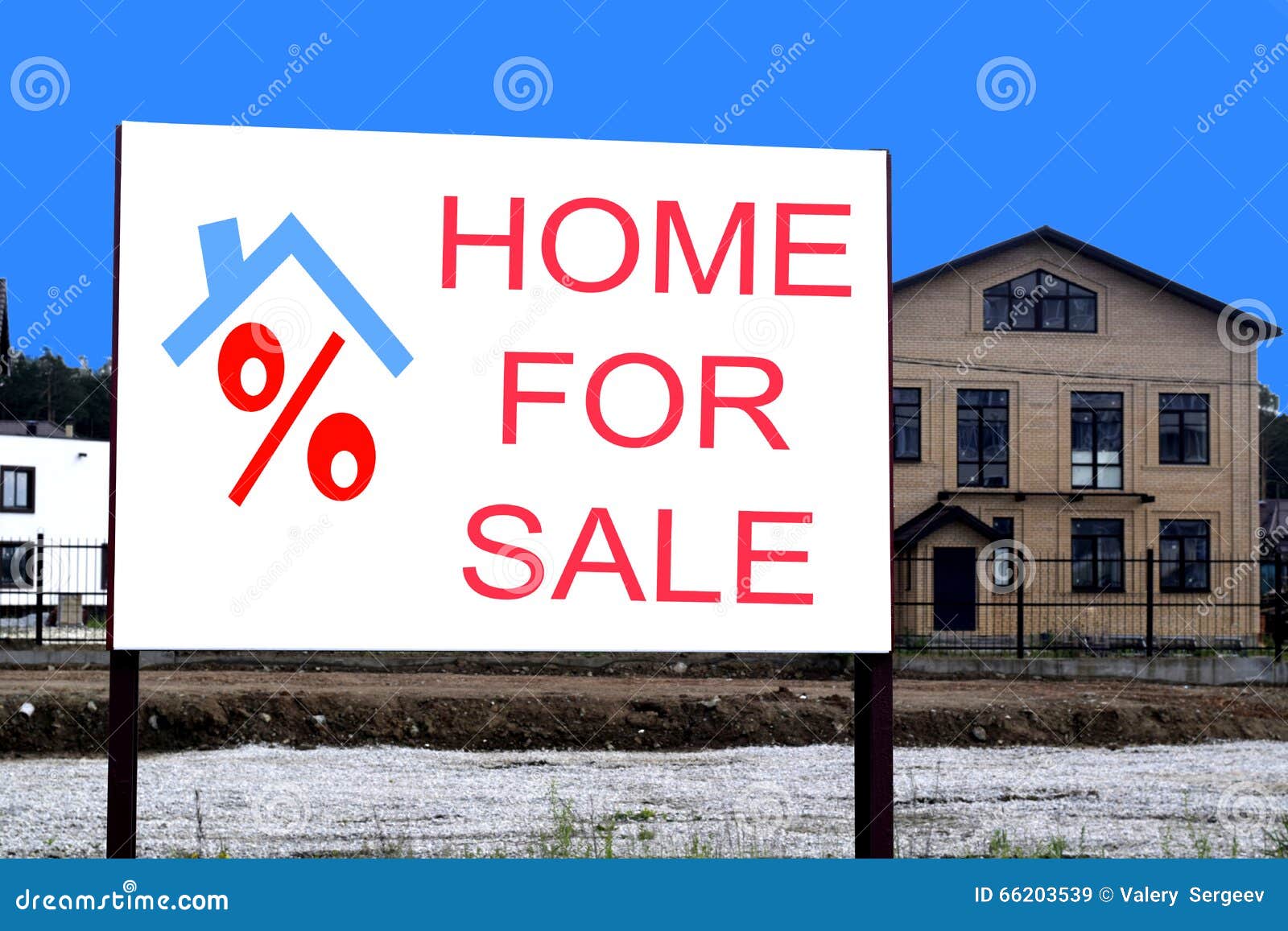 Billboard House for Sale on the Background of Cottages Stock Image