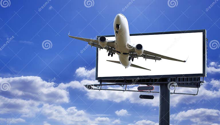 Billboard with plane stock image. Image of advertise - 15625611