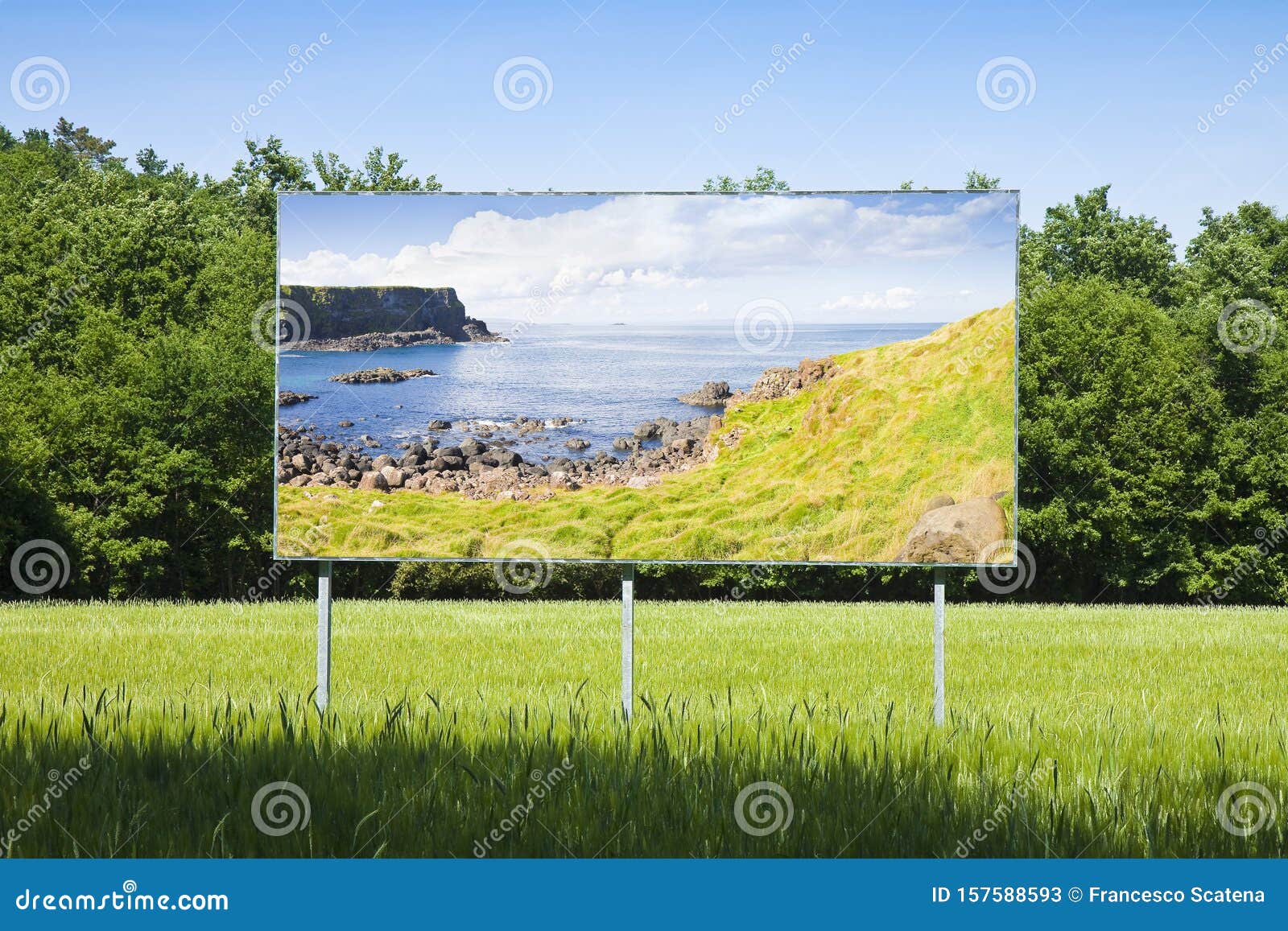 Billboard in a Rural Scene with Irish Landscape Concept Image Stock