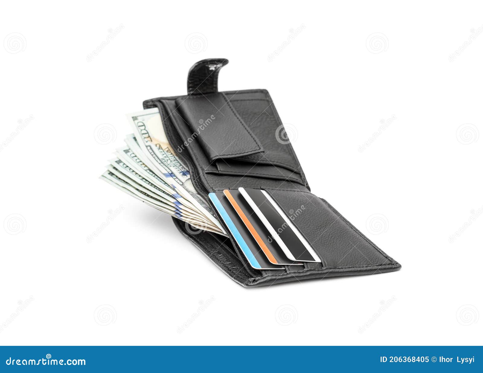Billetera Con Billetes De Dólar Y Tarjetas En Blanco Imagen archivo - de objeto, monedero: 206368405