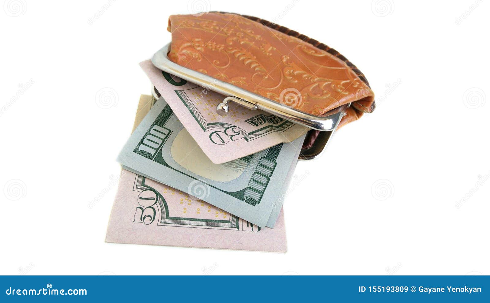 Billetes De Banco Dólar Y Un Monedero En El Fondo Blanco Imagen de archivo - Imagen de ciento, paga: 155193809