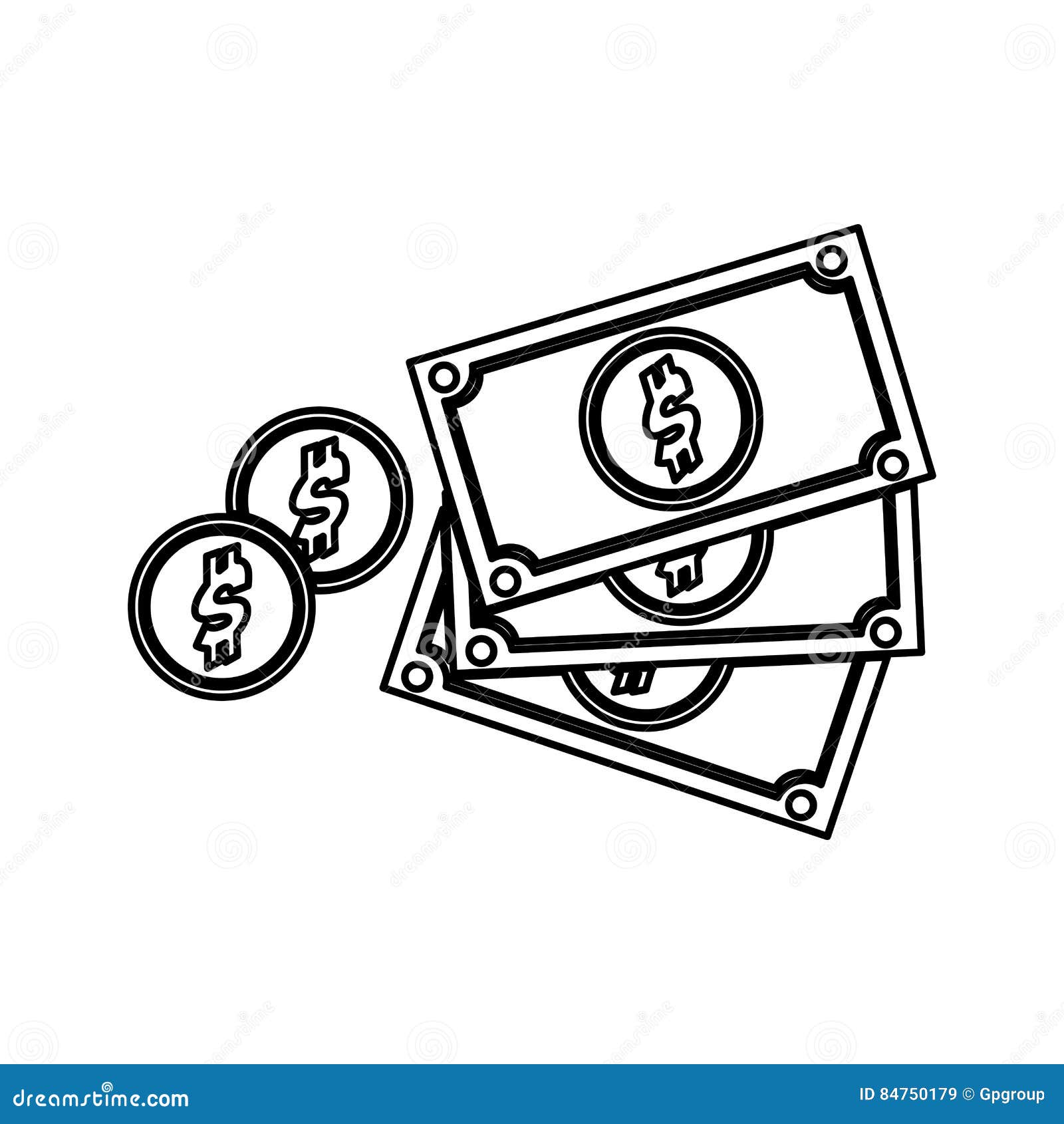 Billets and coins stock vector. Illustration of credit - 84750179