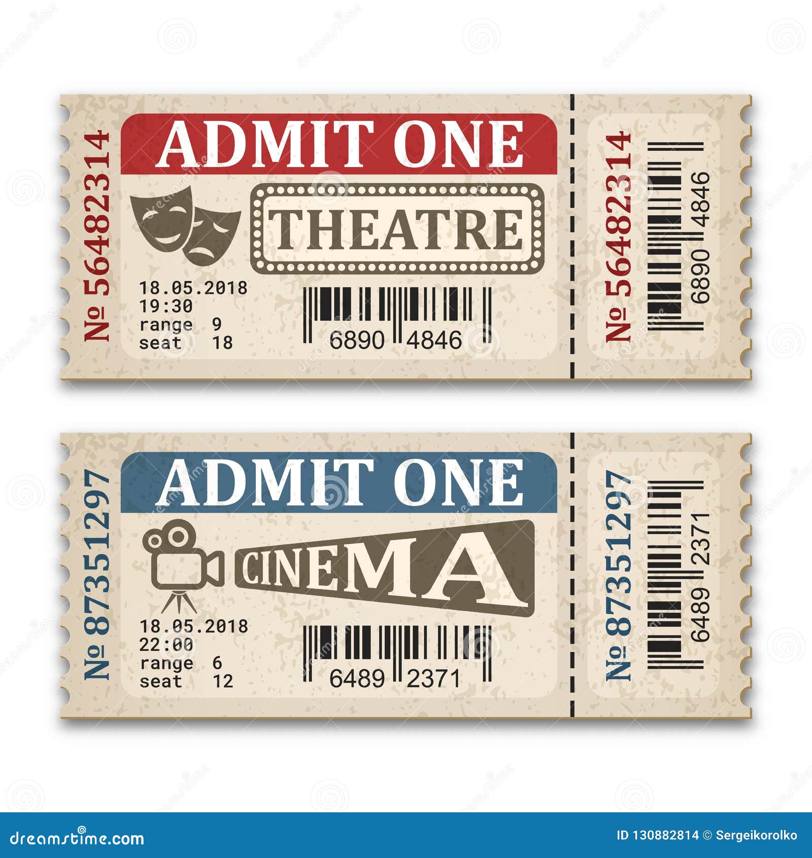 Billets De Cinéma Et De Théâtre Dans Le Rétro Style Deux Billets D