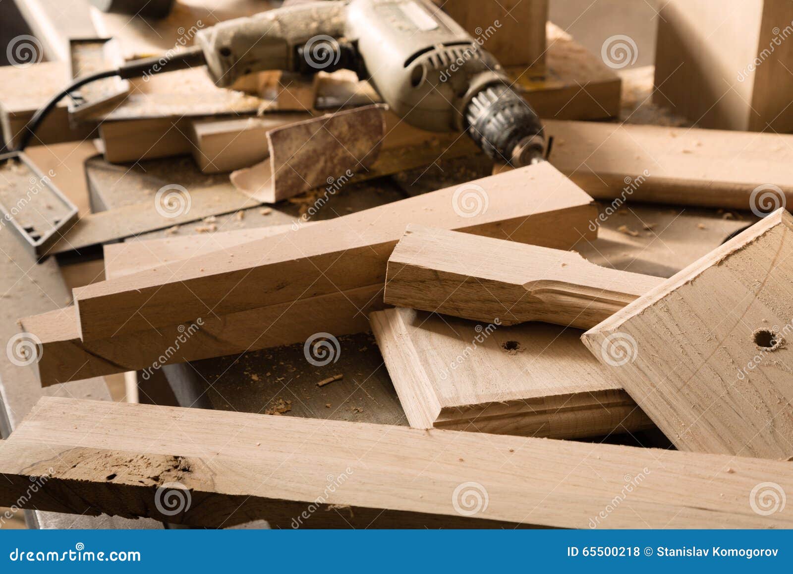 billets of wood for furniture lie on a workbench