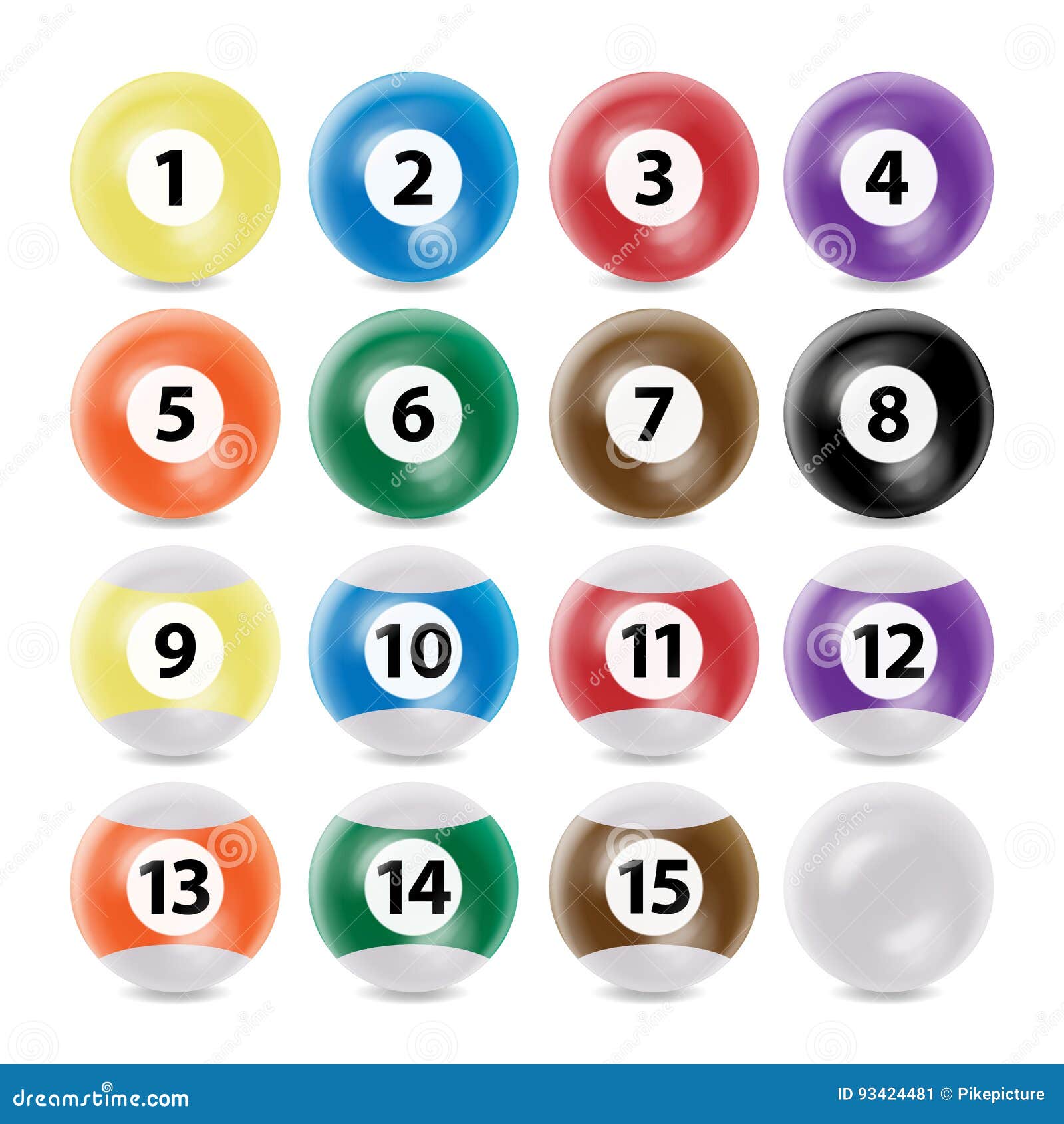 Billiard Ball Set Vector Realistic. Commonly Used Colors. Three