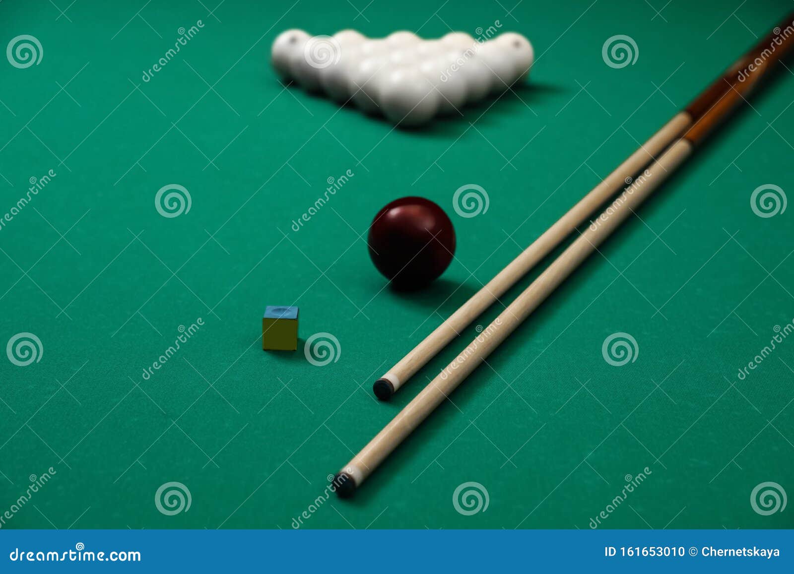 Billiard Balls, Chalk and Cues Stock Photo Image of match, playing 161653010