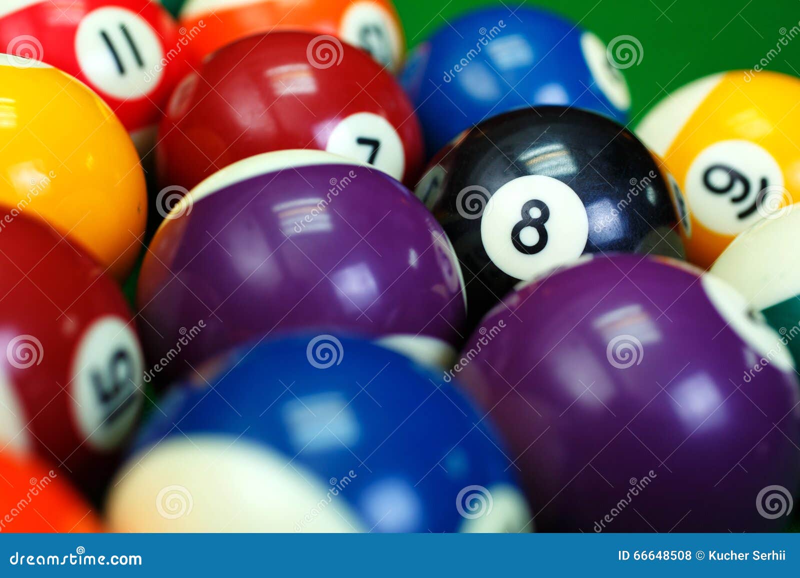 Billiard Balls on a Green Pool Table, Closeup Stock Photo Image of