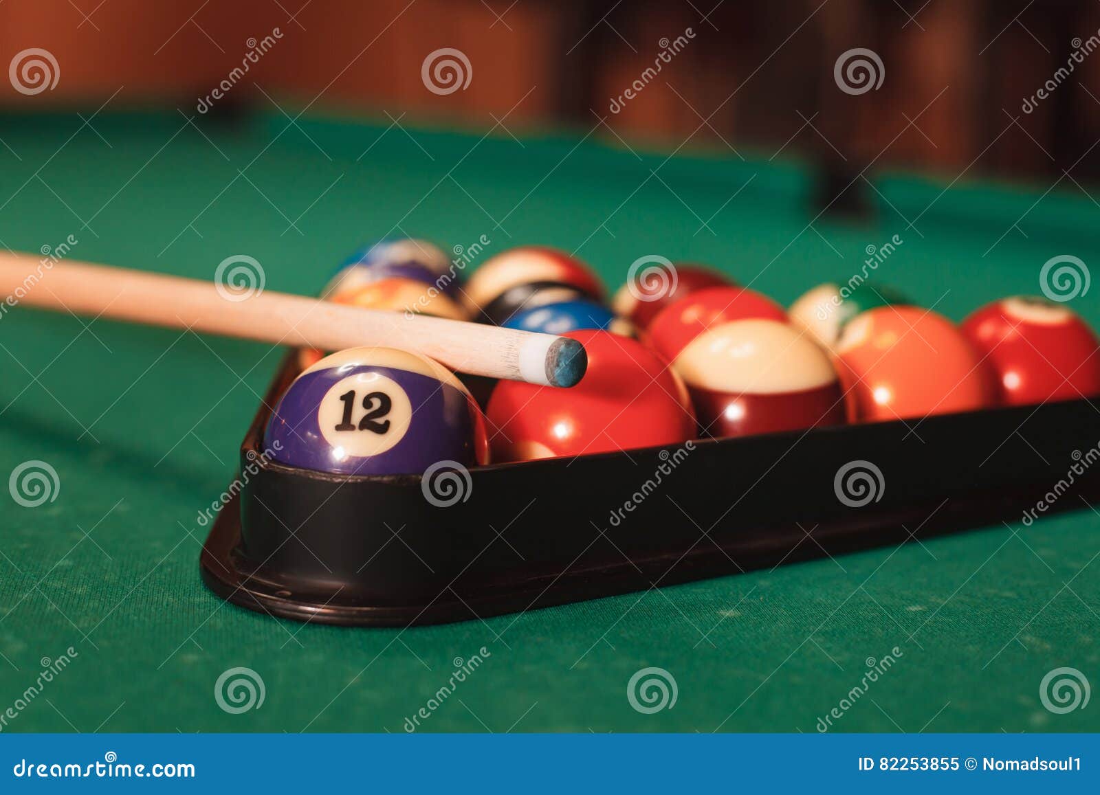 Billiard Balls Near by Cue and Chalk. Stock Image Image of activity