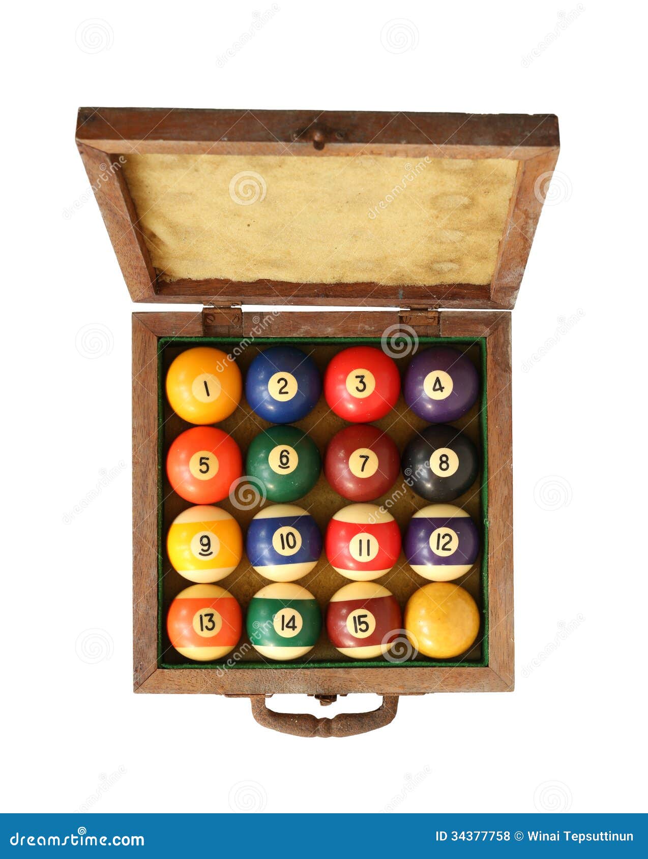 Billiard Balls In Wooden Box Stock Photo Image of game, sport 34377758