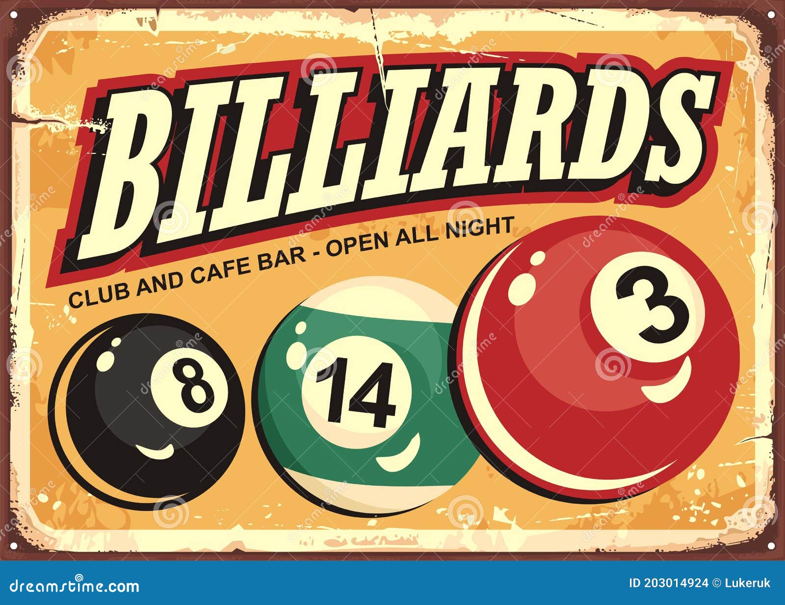 billiard club and cafe bar retro sign idea