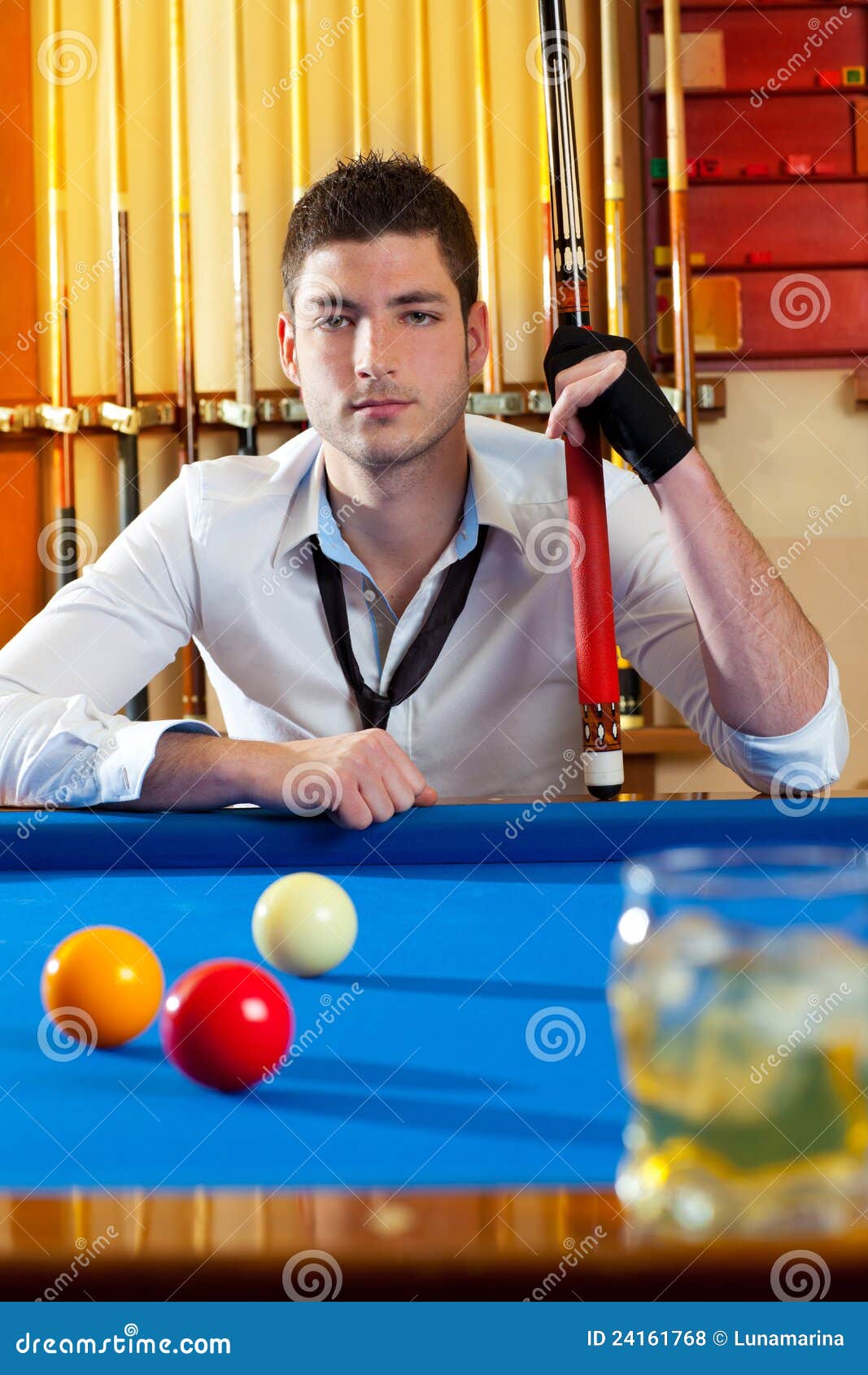 Billiard Expertise Man Posing on Blue Stock Photo Image of adult