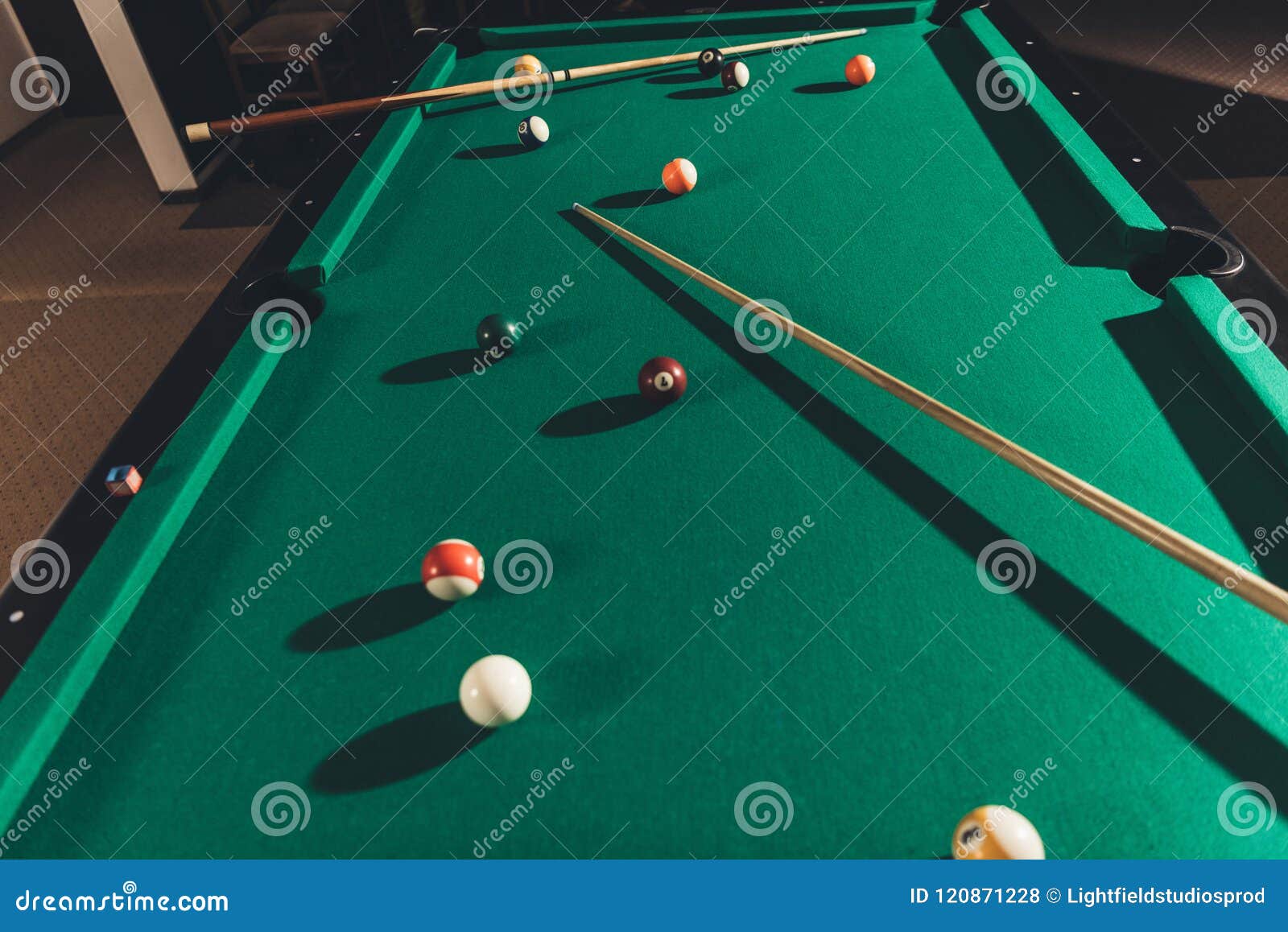 Billiard Gambling Table with Cues Stock Photo Image of balls, indoors