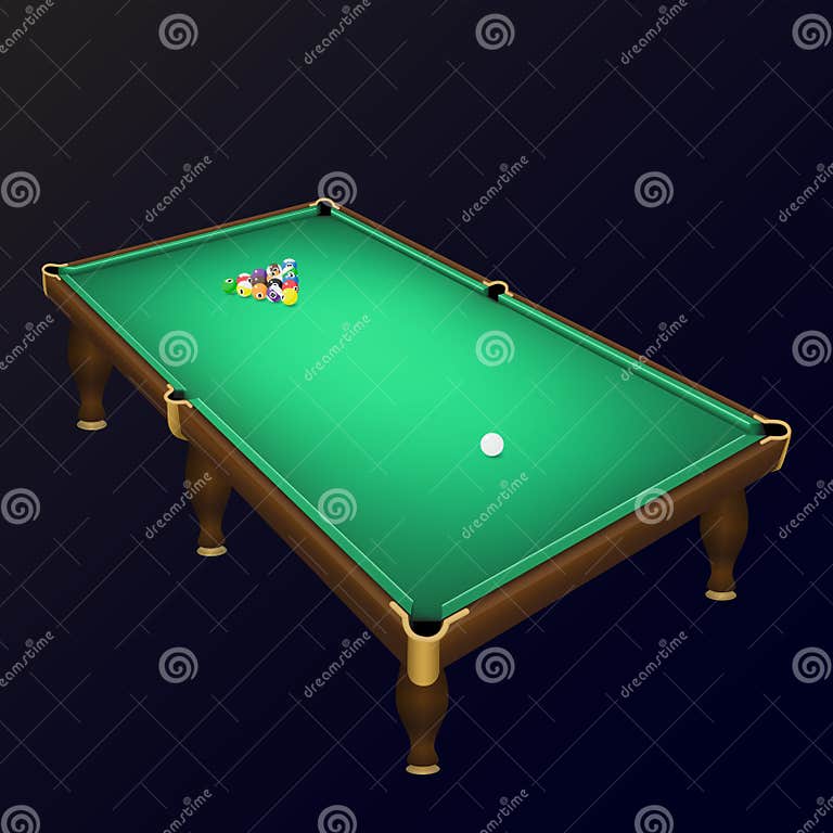 Billiard Game Balls Position on a Realistic Pool Table. Stock Vector