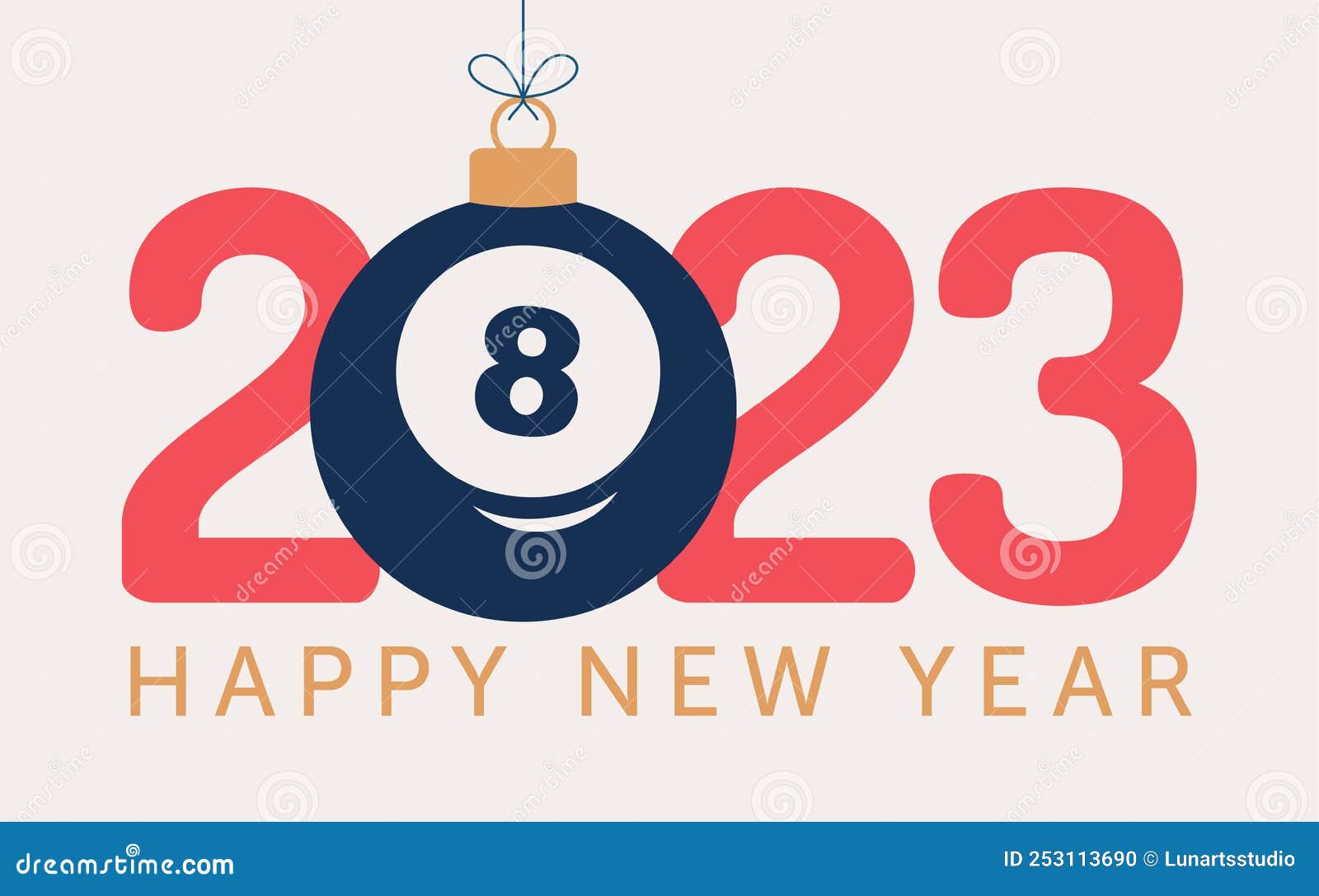 Billiard Happy New Year Sports Greeting Card Ball Flat Background Star Vector Illustration 253113690 