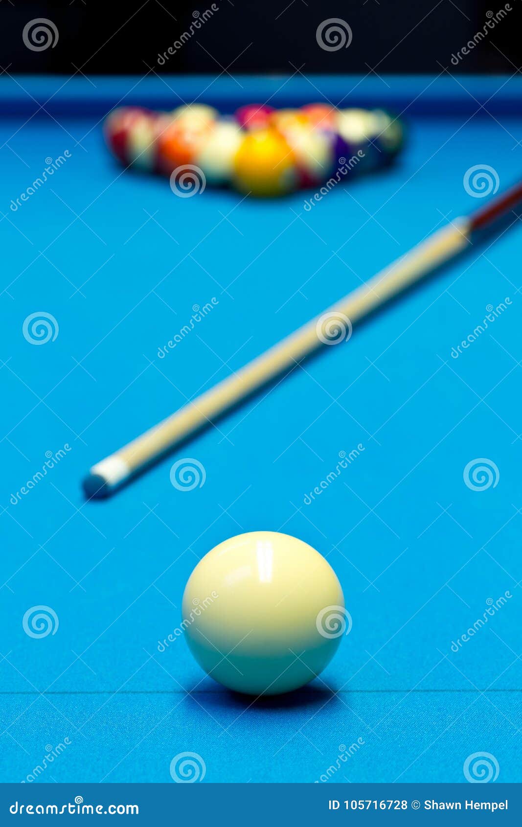 Billiard Pool Game Eight Ball Setup With Cue On Billiard ...
