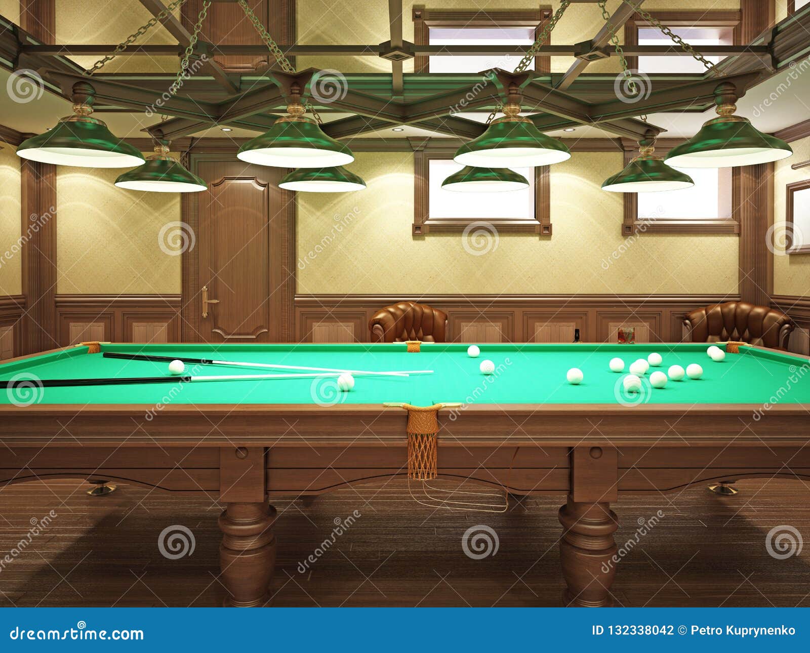 Billiard Room in Classical Style with Wooden Decoration Stock