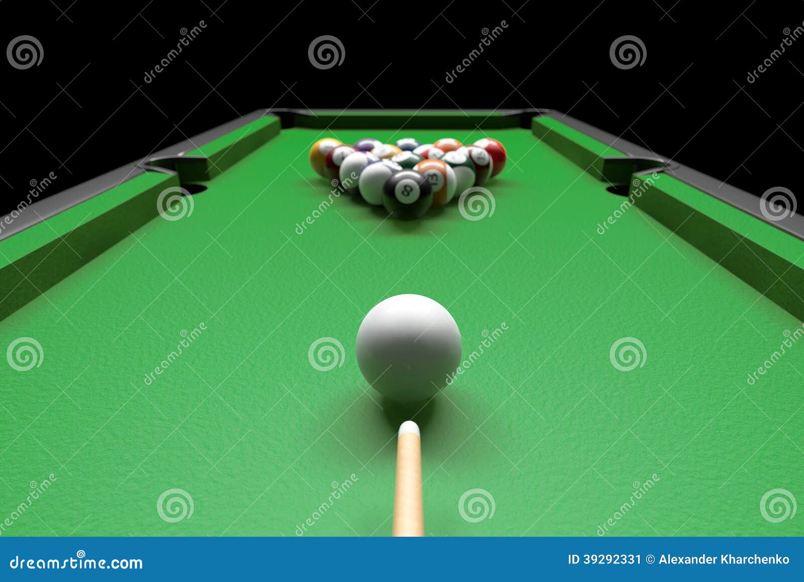 Billiard Table with Balls Set and Cues Stock Image Image of hand
