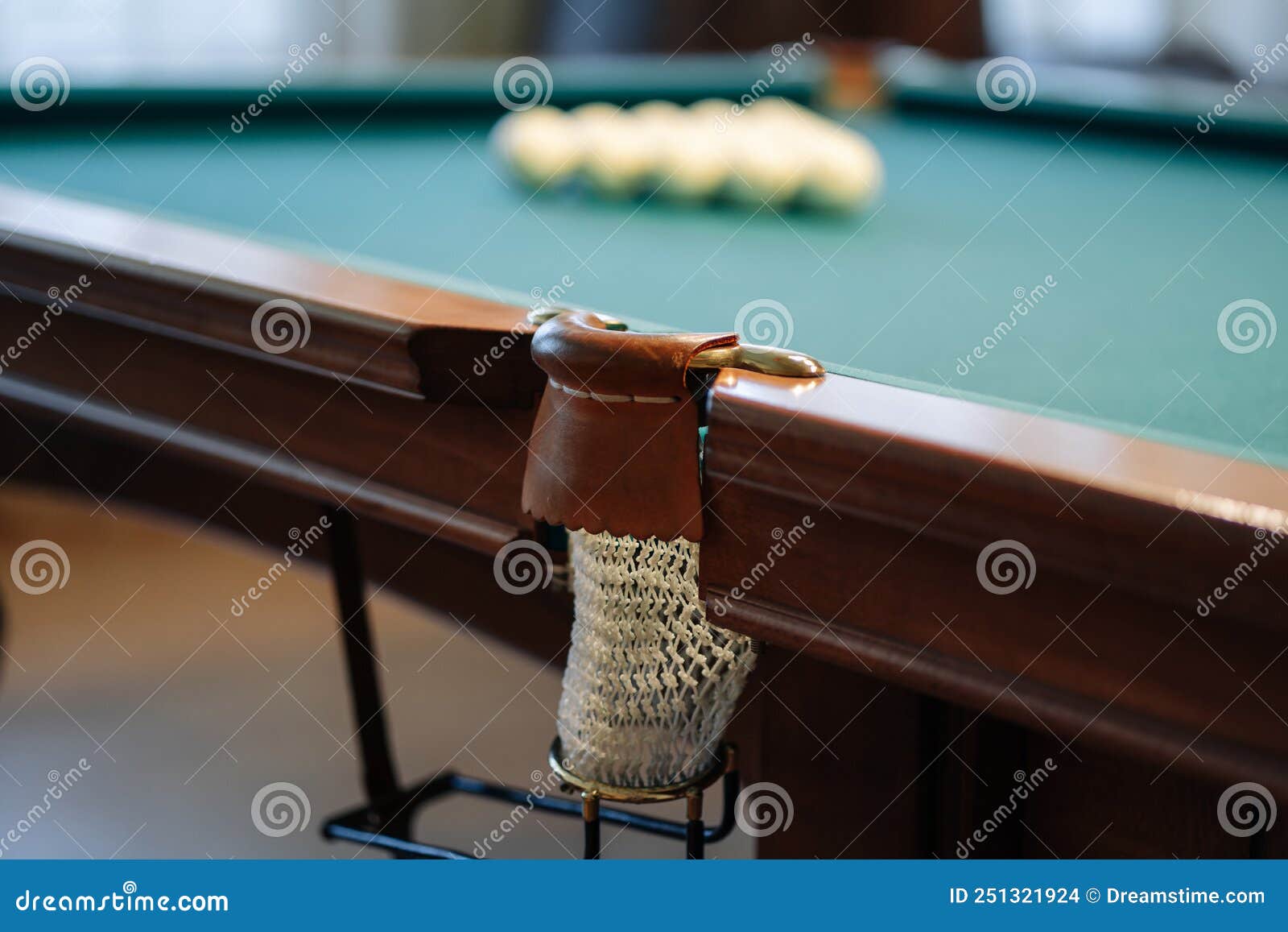 Billiard Table with Green Surface and Balls in the Billiard Club. Stock