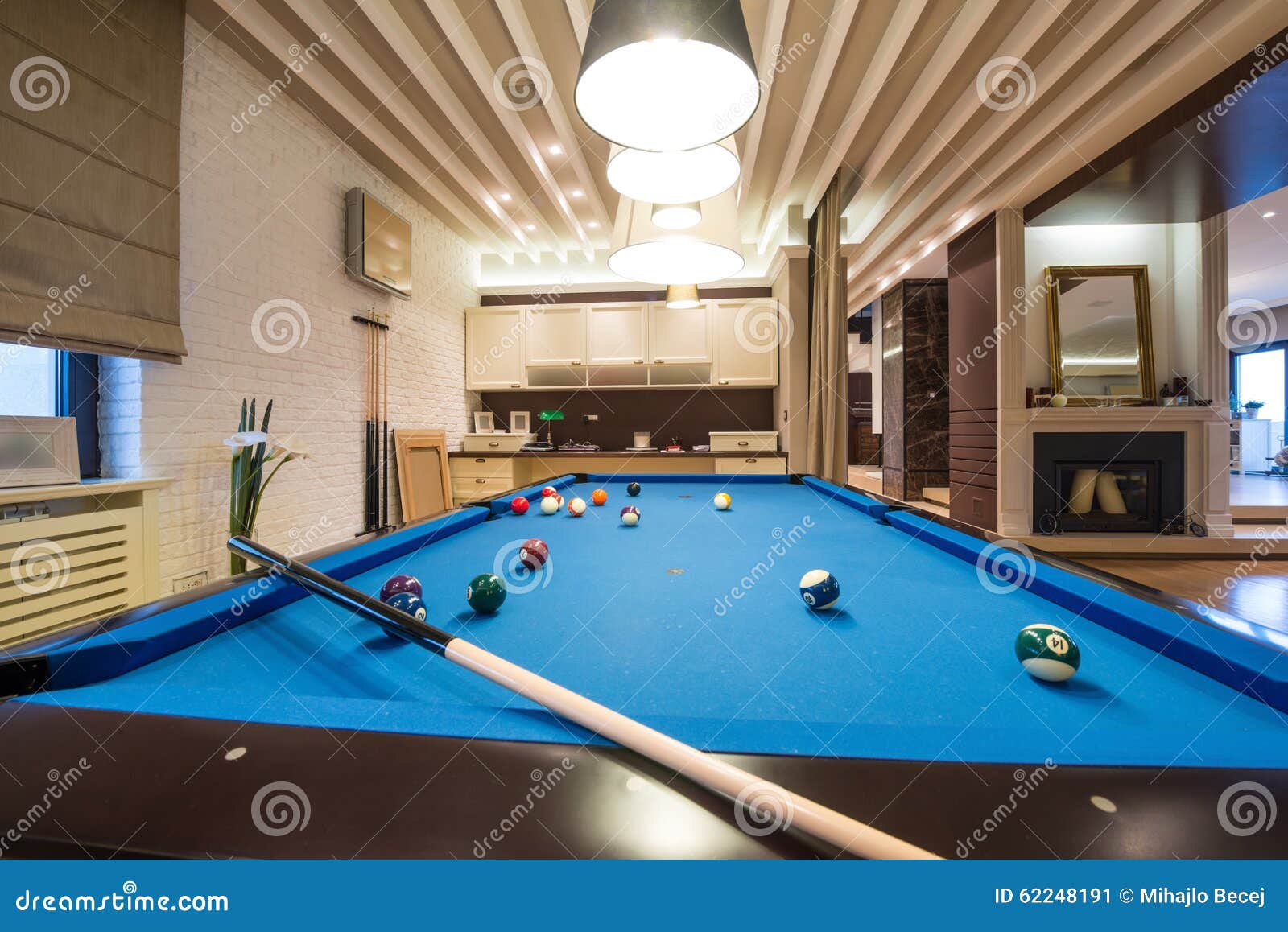 Billiard Table in Luxury Living Room Stock Image Image of decorating