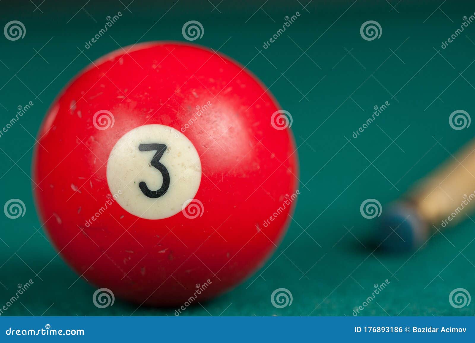 Billiards Balls and Cue on Billiards Table. Billiard Sport Concept