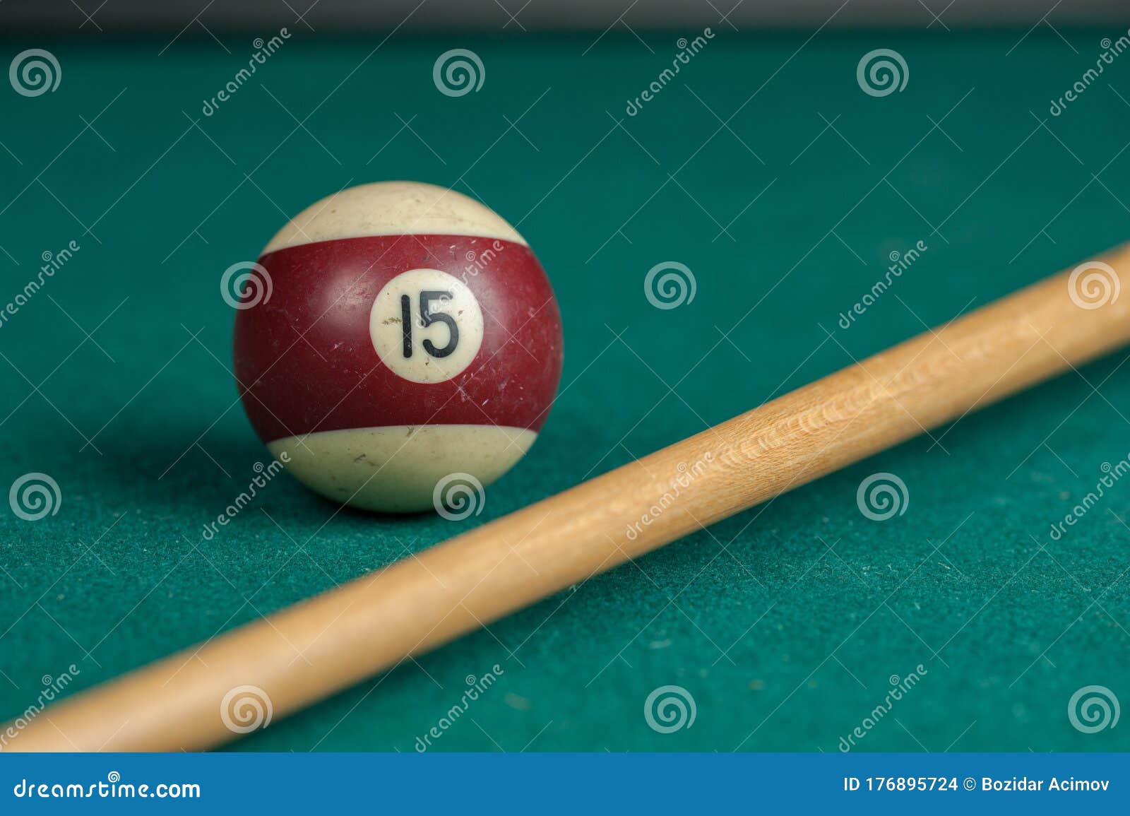 Billiards Balls and Cue on Billiards Table. Billiard Sport Concept