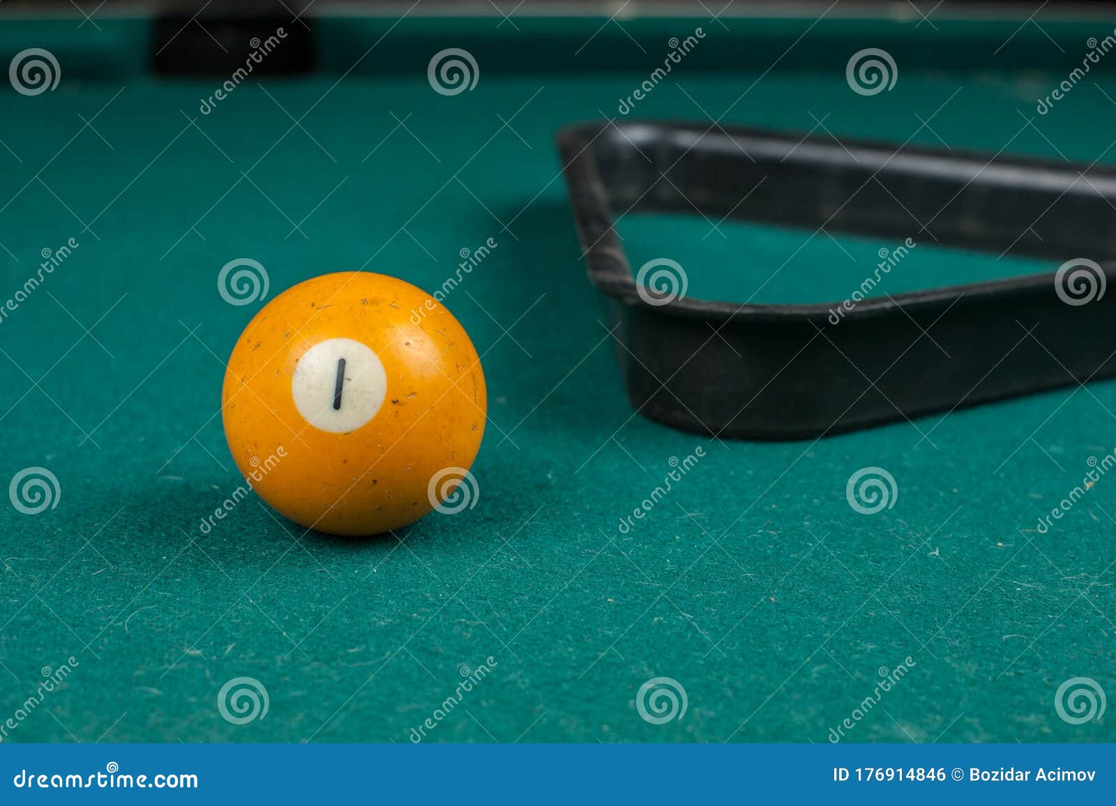 Billiards Balls and Cue on Billiards Table. Billiard Sport Concept