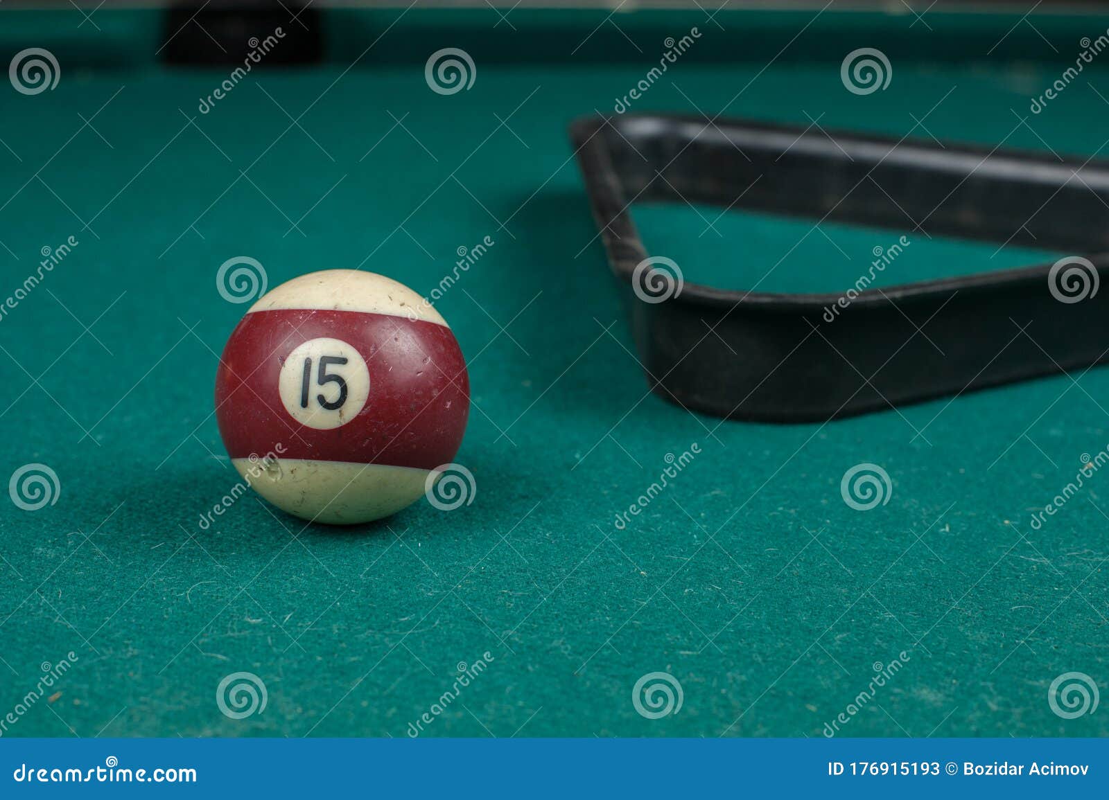 Billiards Balls and Cue on Billiards Table. Billiard Sport Concept