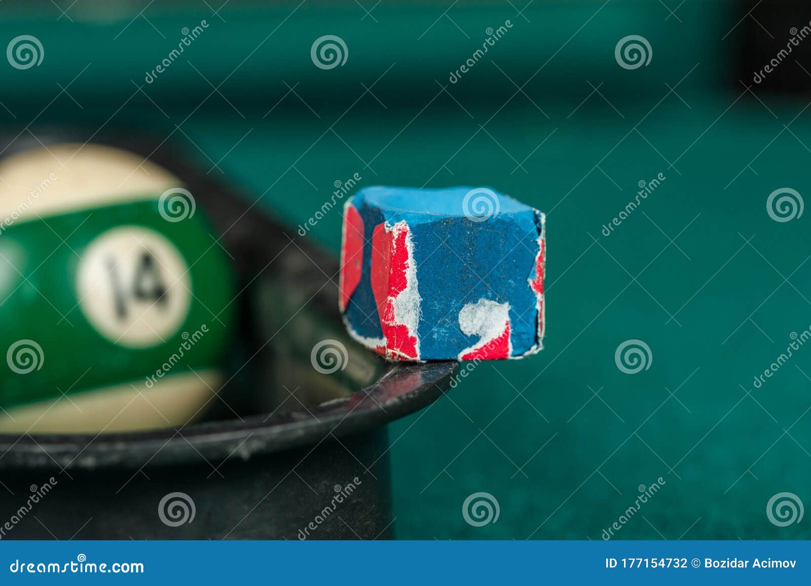 Billiards Balls and Cue on Billiards Table. Billiard Sport Concept