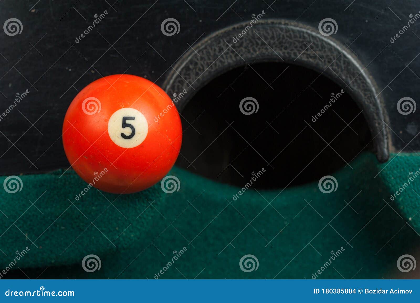 Billiards Balls and Cue on Billiards Table. Billiard Sport Concept