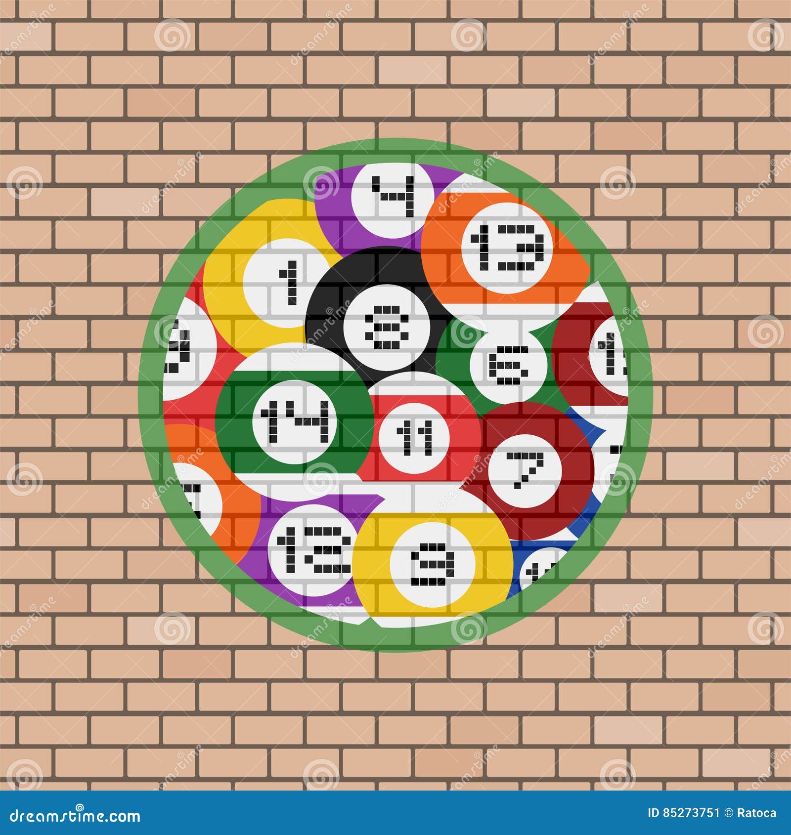 Billiards Balls Illustration in Brick Wall Stock Vector Illustration of grunge, leisure 85273751