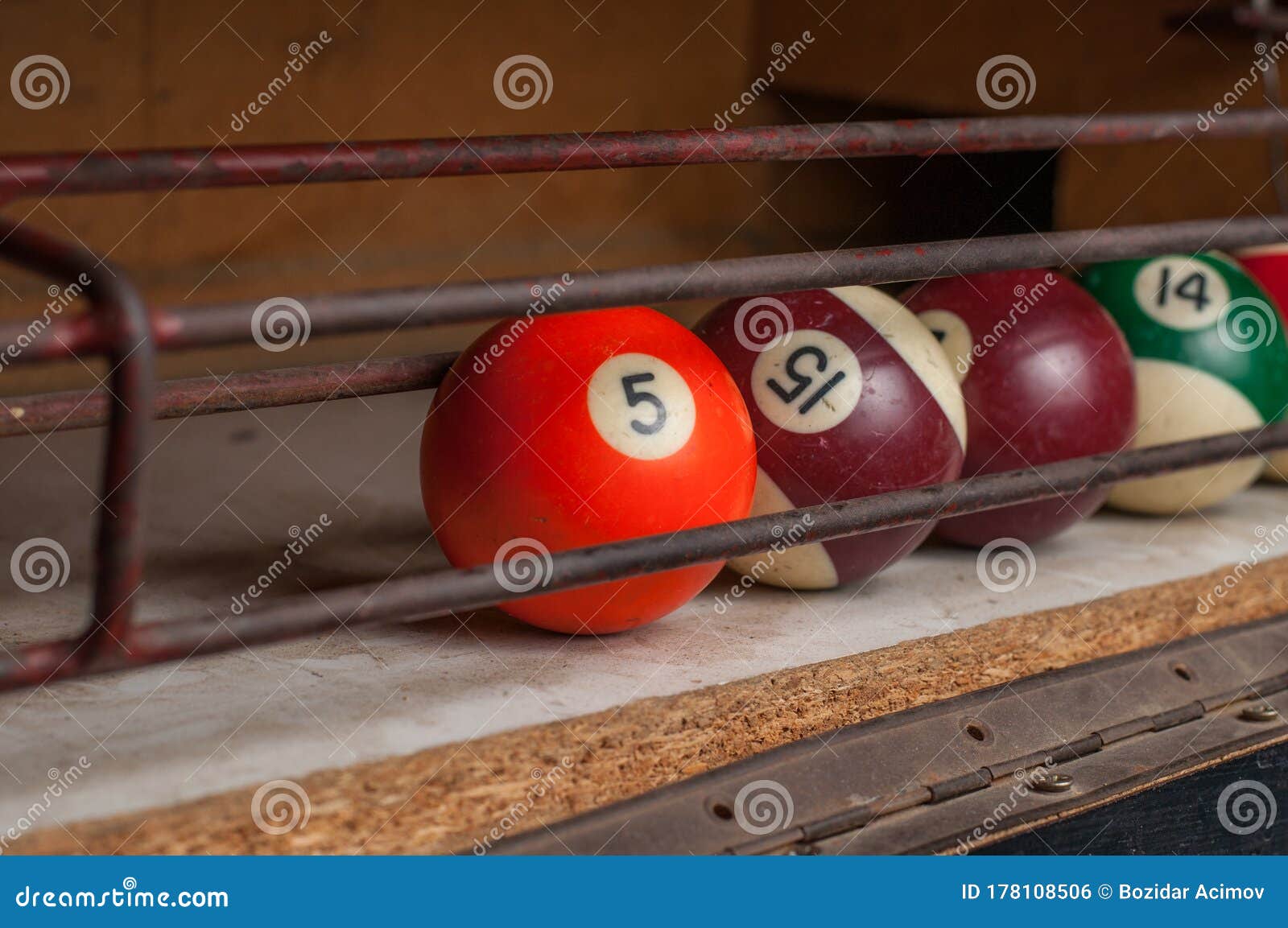 Billiards Balls on Billiards Table. Billiard Sport Concept Stock Photo
