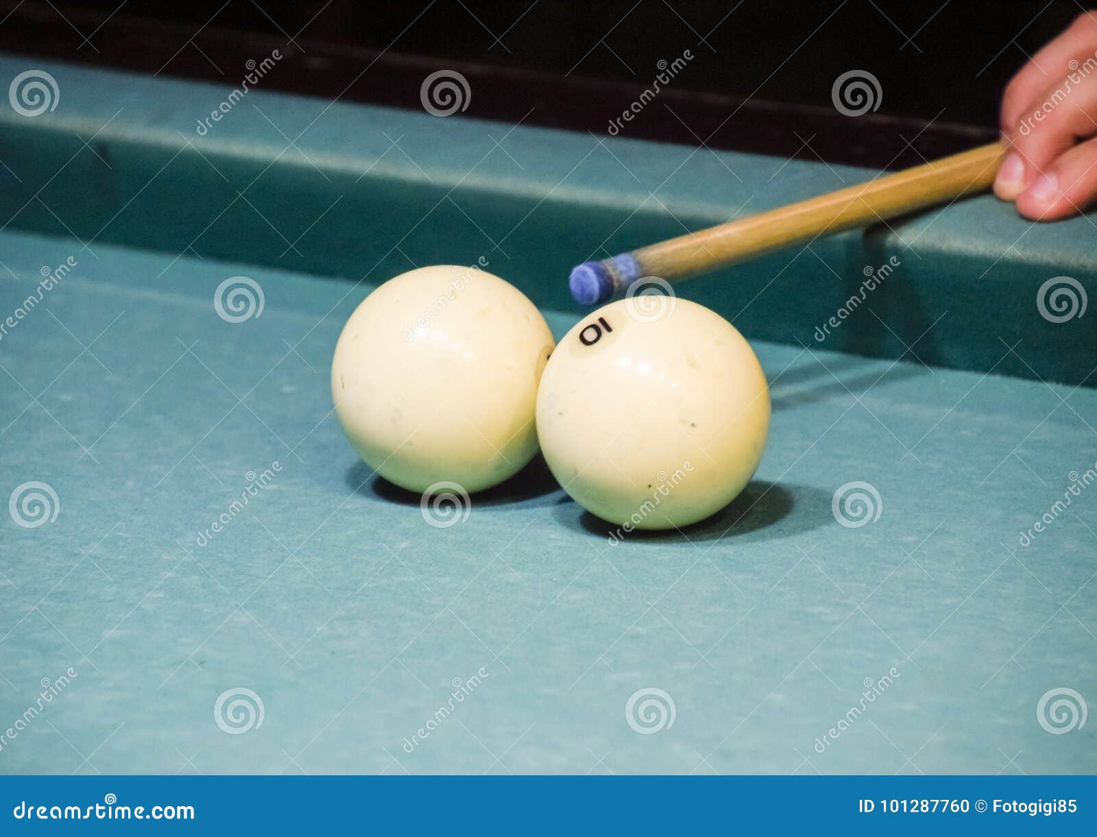 Billiards, Billiard Table. Targeting the Cue in the Ball for Imp Stock Photo Image of game