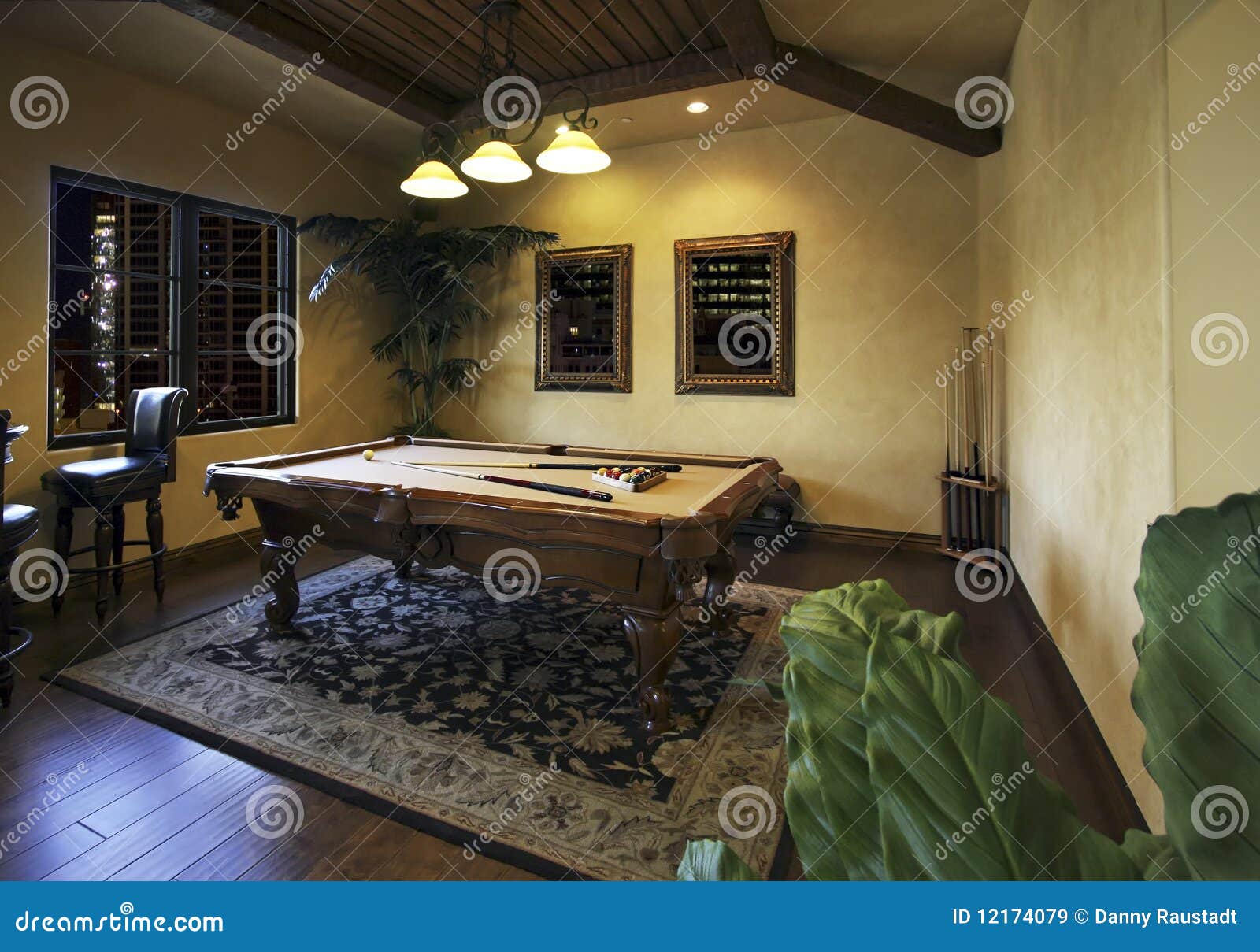 billiards game room after dark