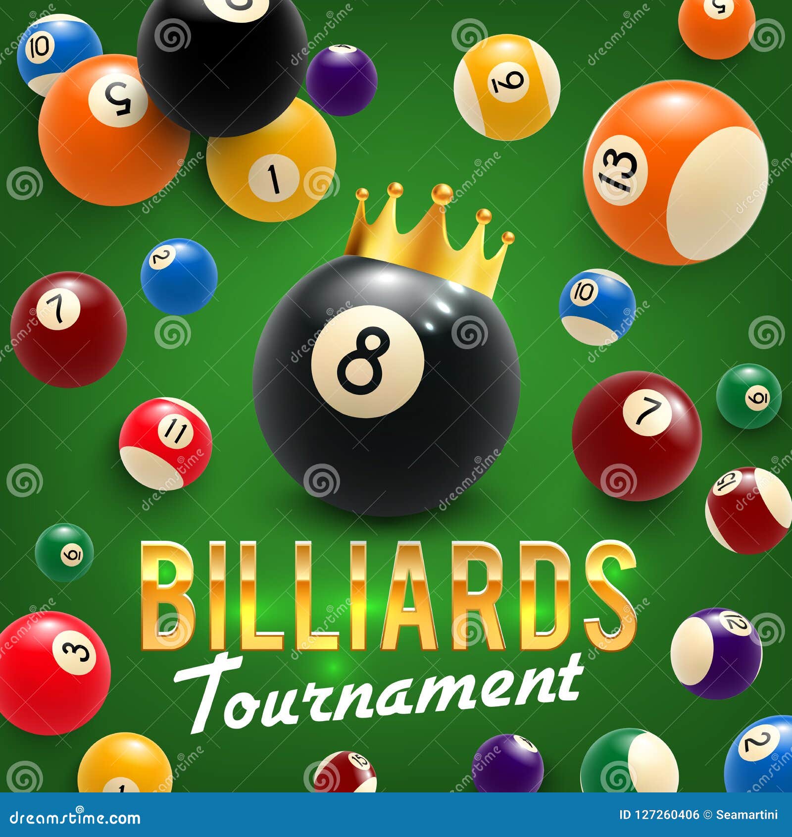 Billiard Balls and Crown. Tournament. 3D Vector Stock Vector - Illustration  of championship, game: 127260406
