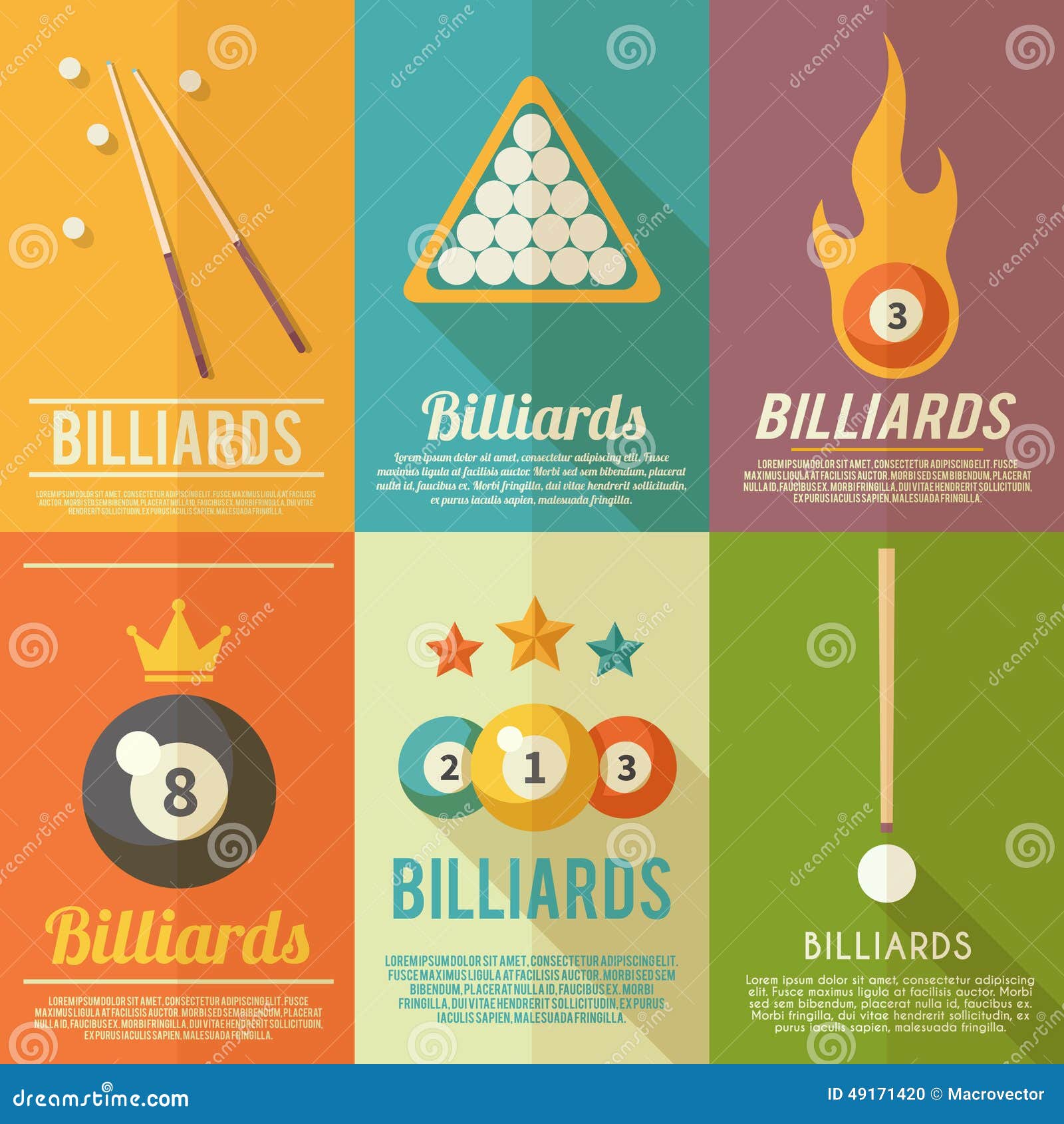 Billiards Poster Set Stock Vector Image 49171420